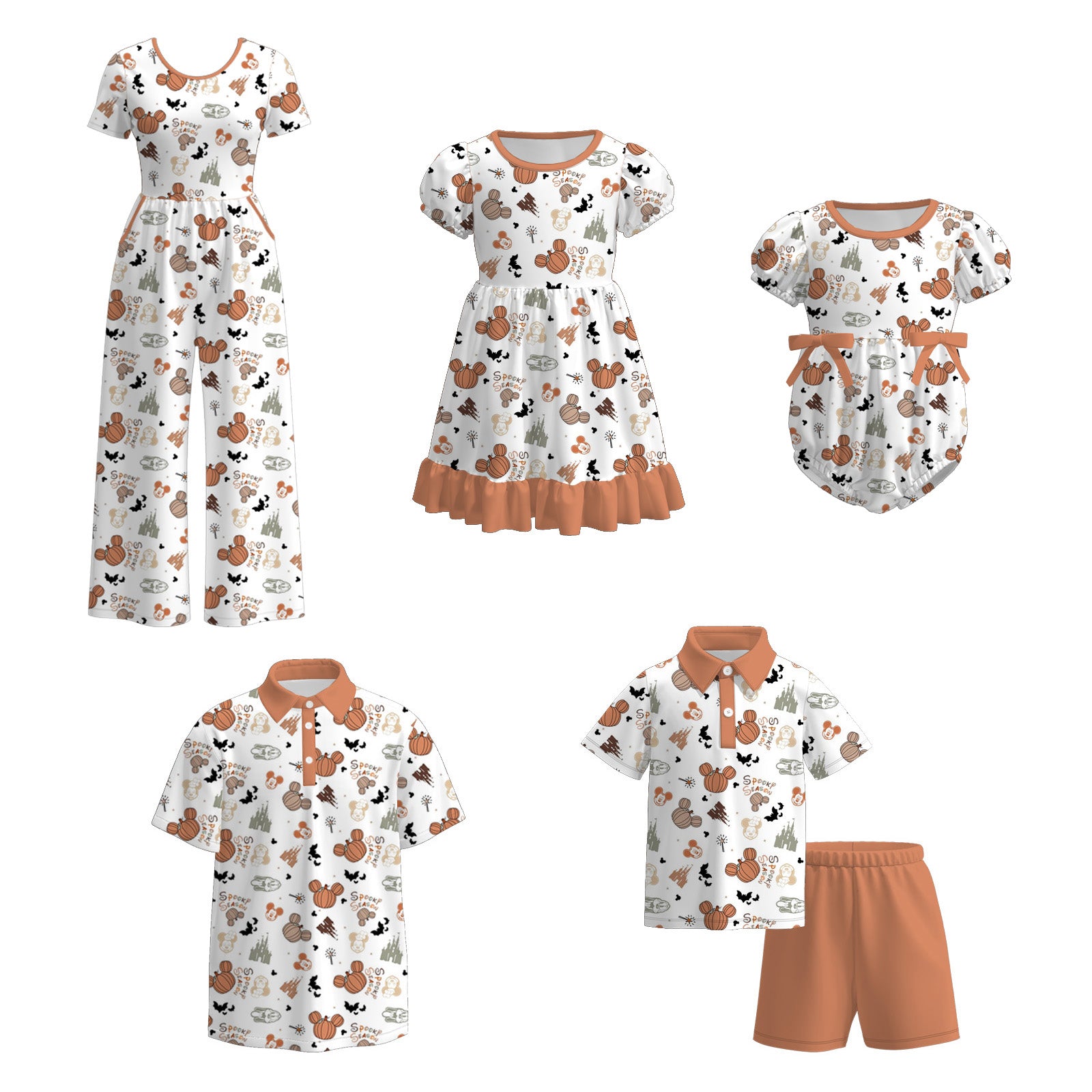 (Pre Order)Family Halloween Cartoon Print Jumpsuit,Dress,Set,Top&Romper