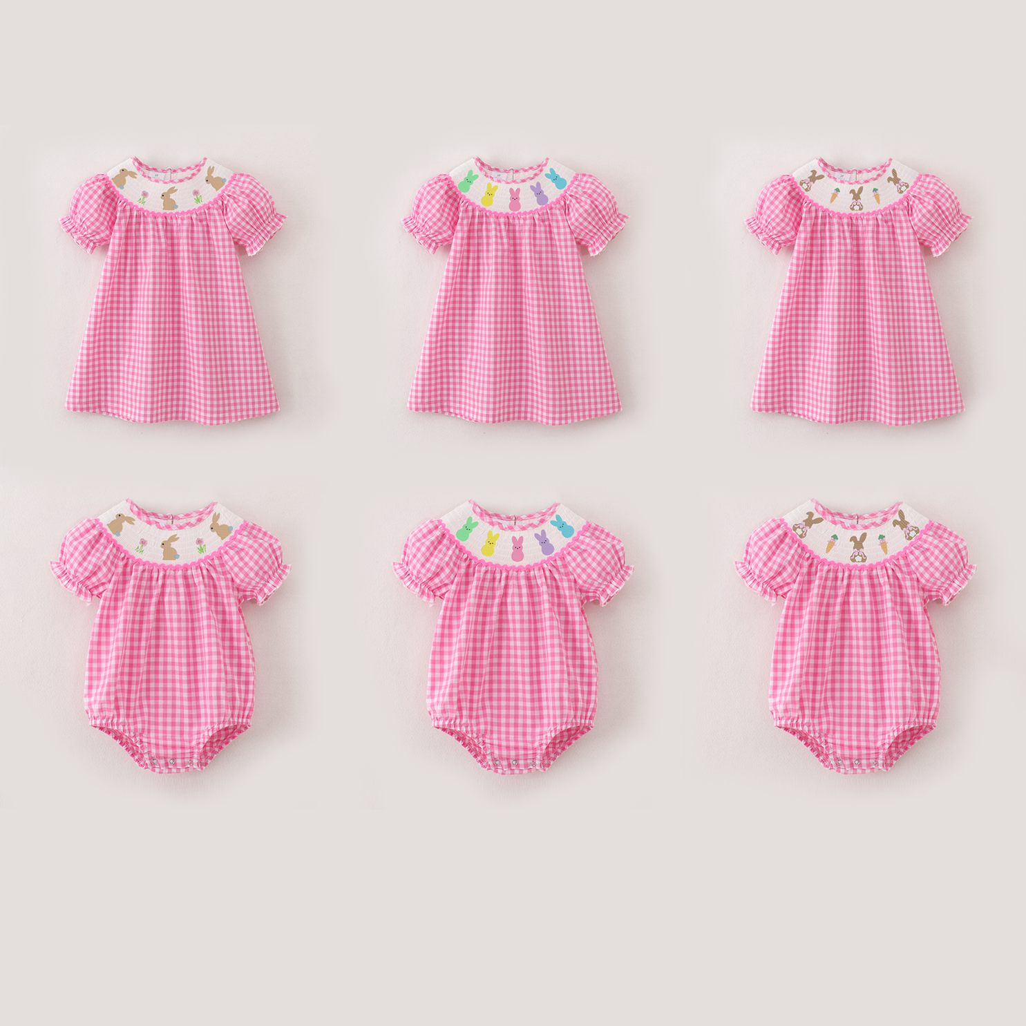 (Pre Order)Sisters Easter Bunny Embroidery Smocked Dress and Romper