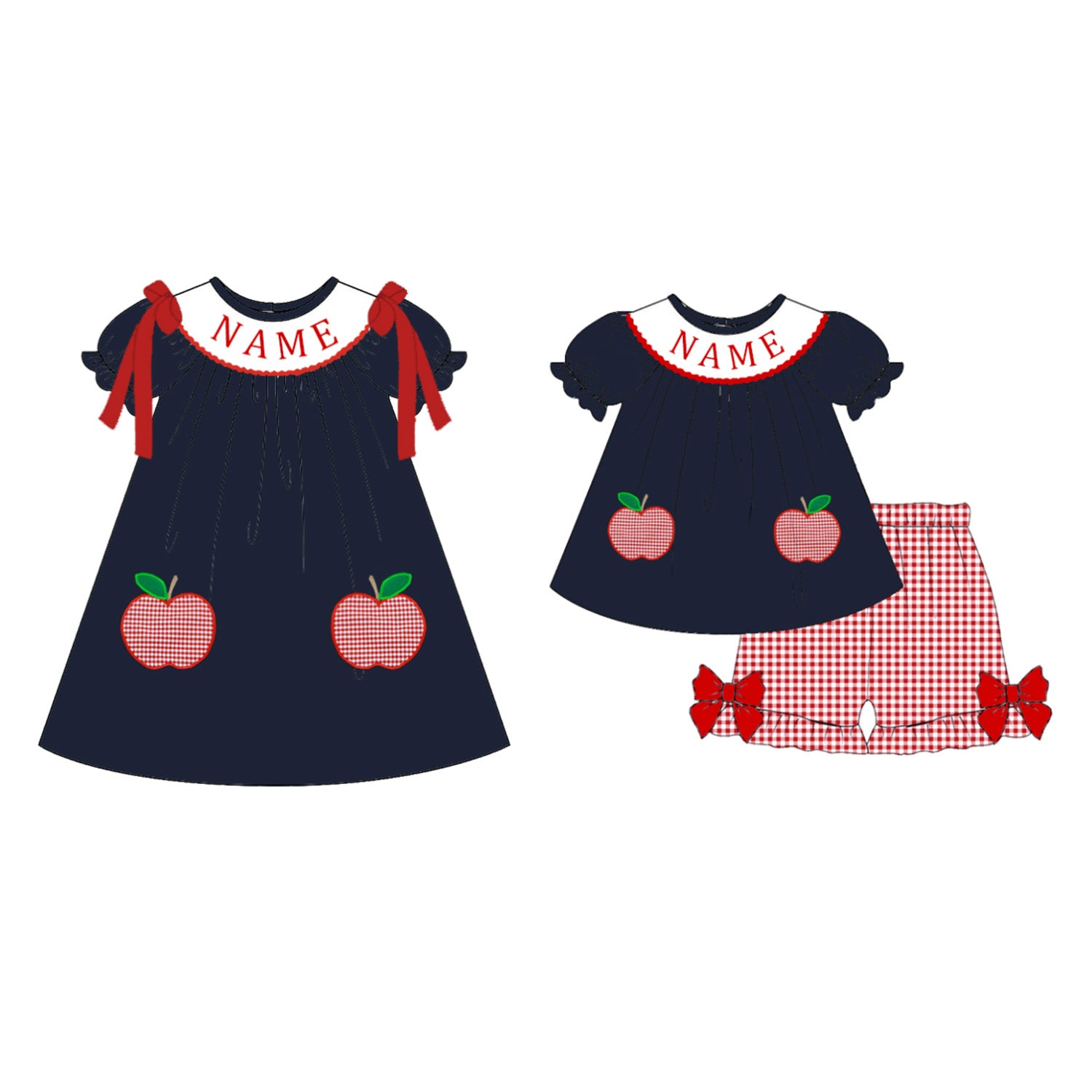 (Pre Order)Sisters Summer Back To School Embroidery Smocked Dress&Set-Customized name
