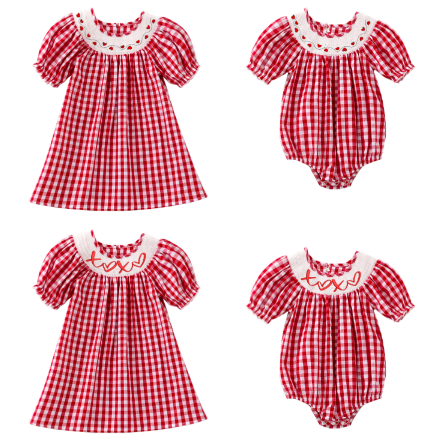 (Pre Order)Girls Valentine's Day Embroidery Smocked Dress and Romper