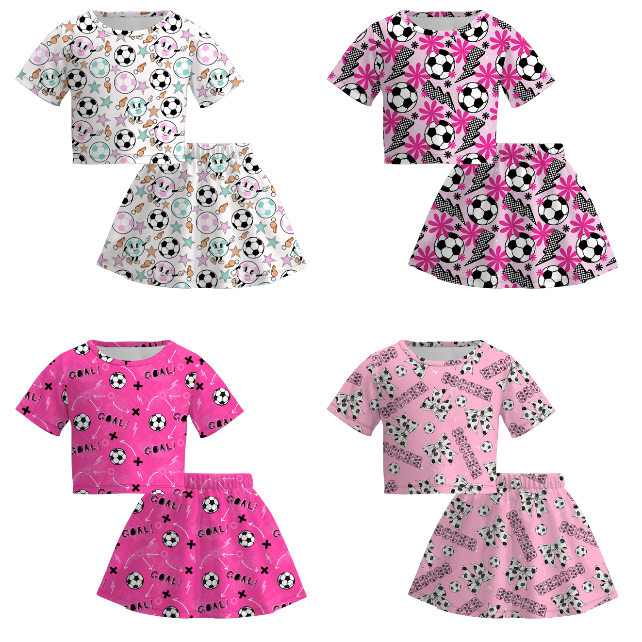 (Pre Order)Girls Spring and Summer Soccer Print Skirt Set