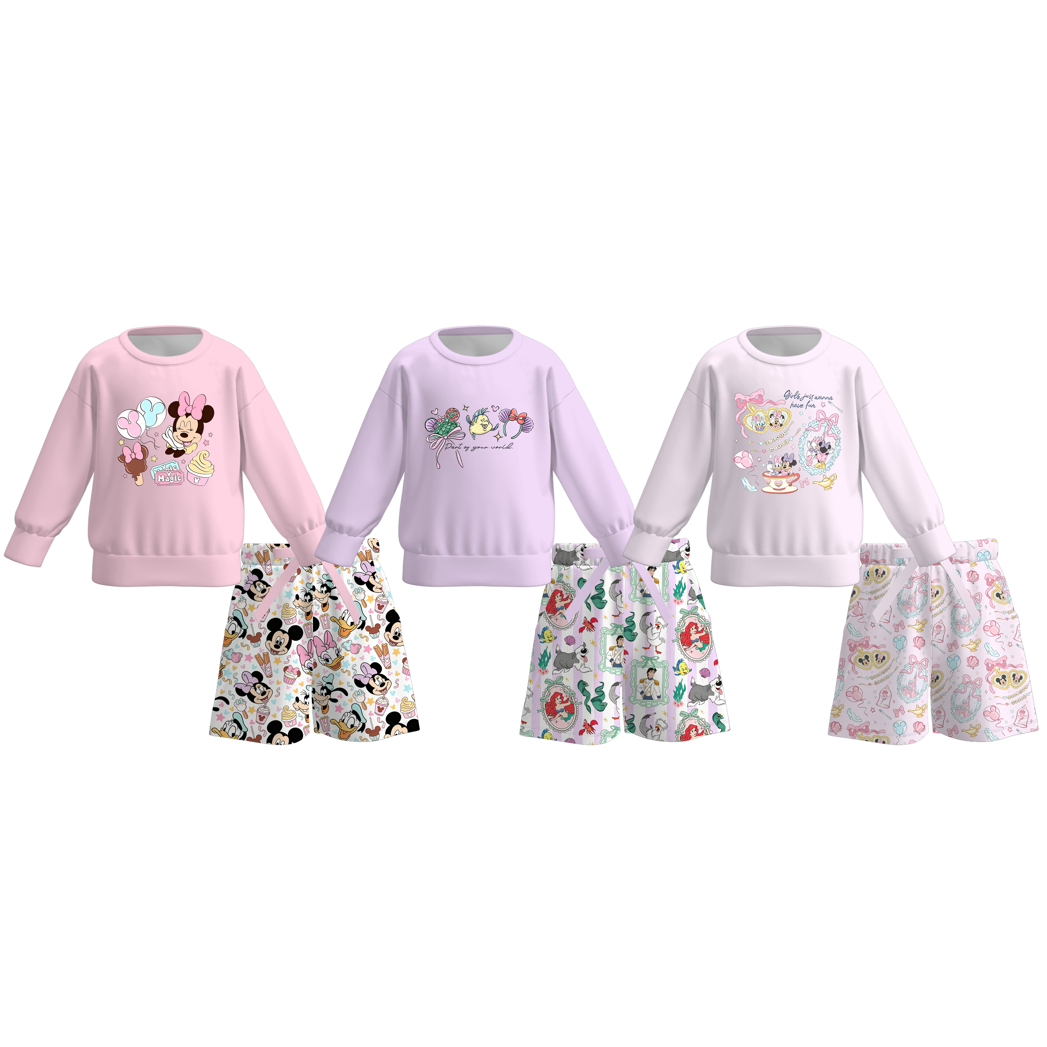 (Pre Order)Girls Fall Cartoon Print Shorts Set