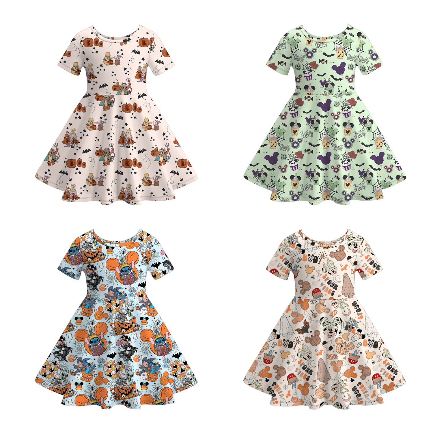 (Pre Order)Girls Halloween Cartoon Print Dress