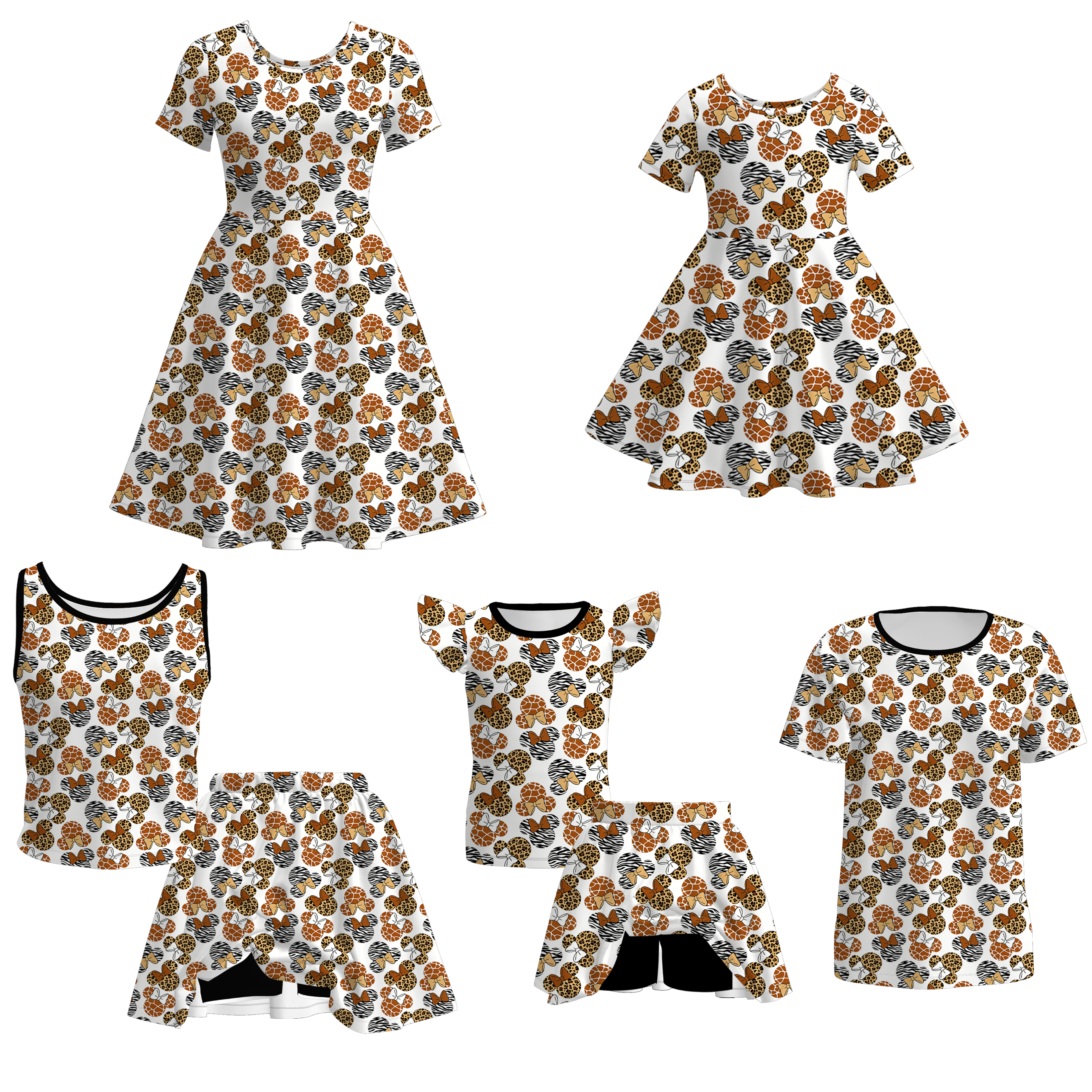 (Pre Order)Family Spring&Summer Cartoon Print Dress,Set&Top