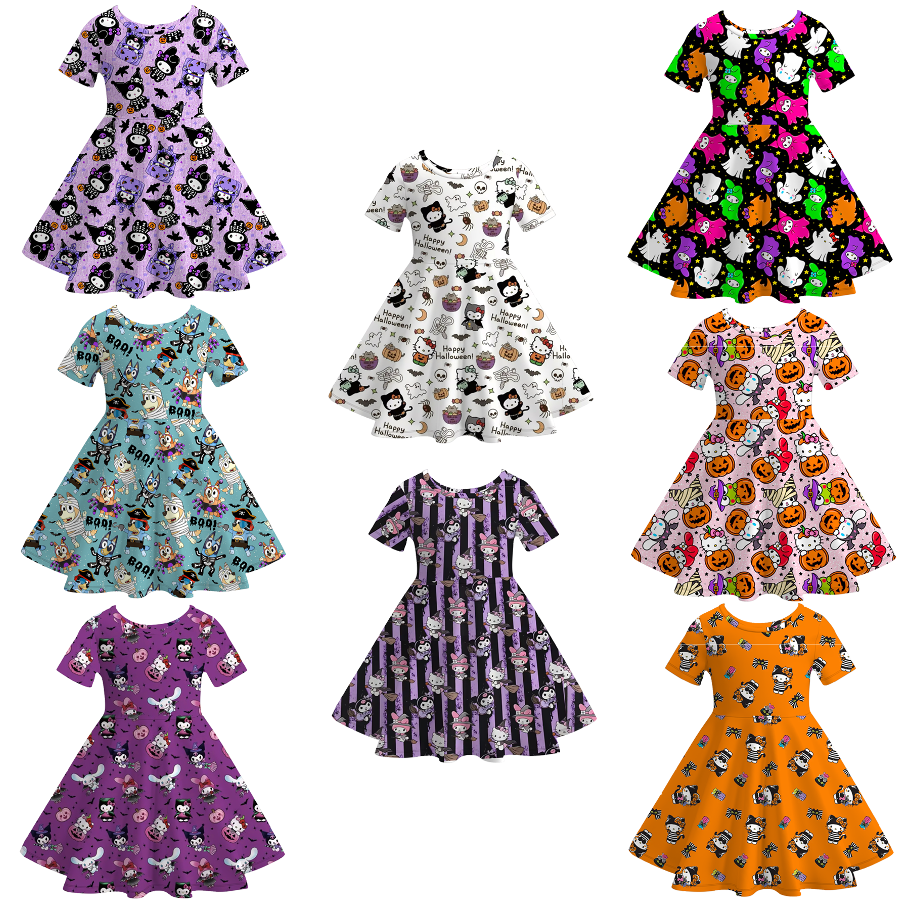 (Pre Order)Girls Halloween Cartoon Print Dress