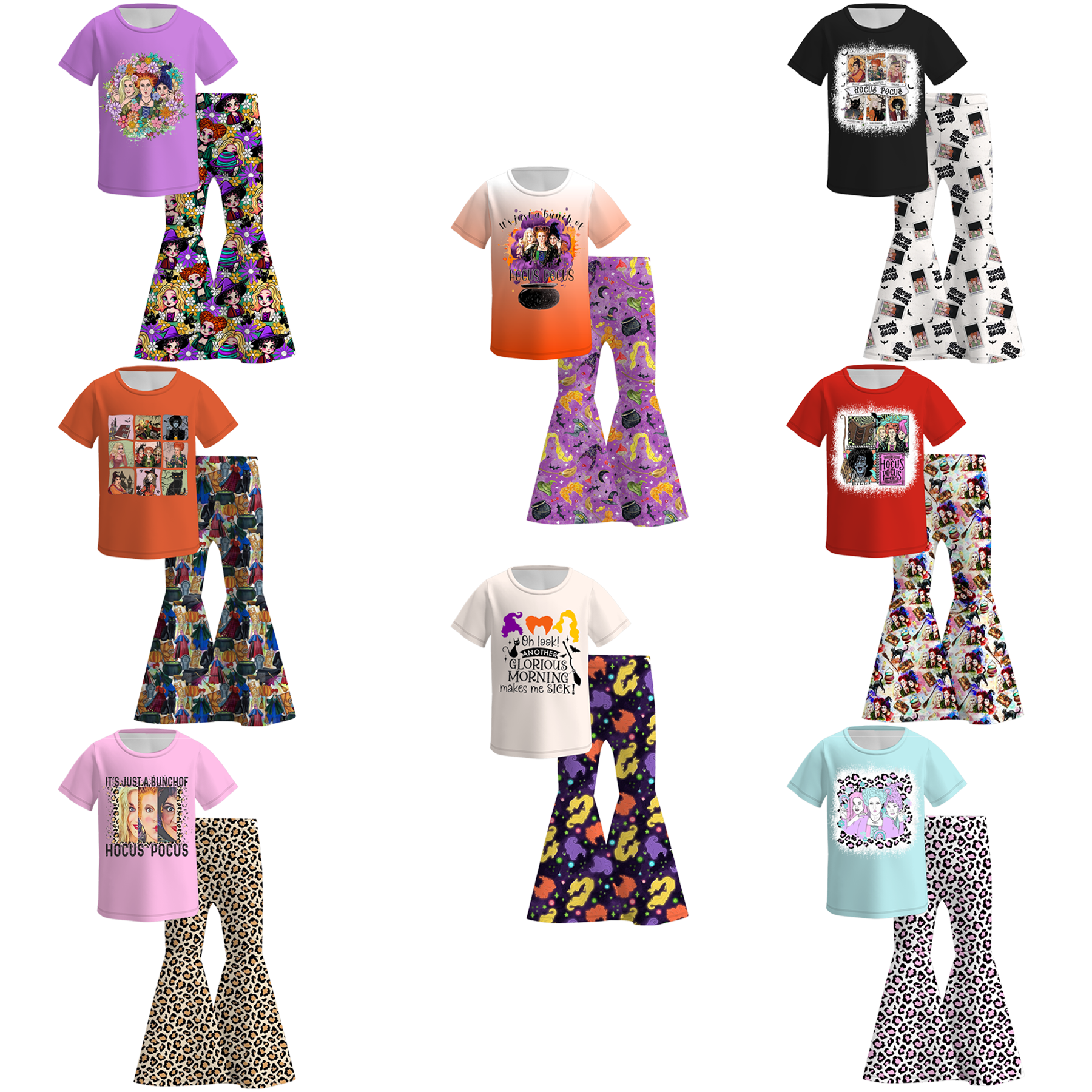 (Pre Order)Girls Halloween Cartoon Print Outfit Set