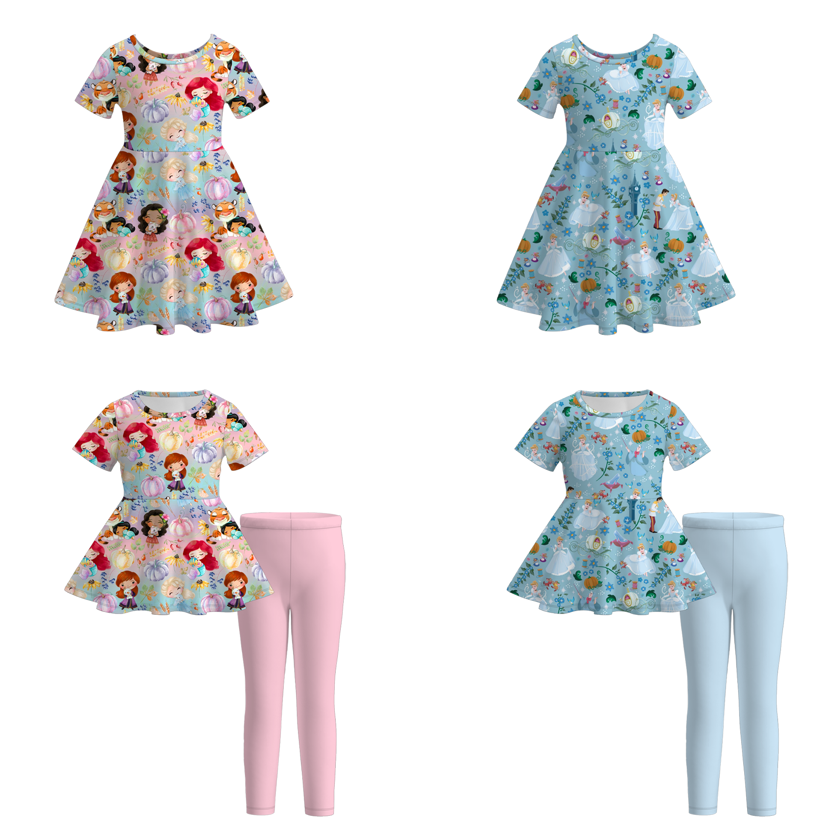 (Pre Order)Girls Fall&Winter Princess Print Dress,Set