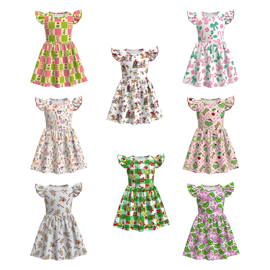 (Pre Order)Girls Christmas Print Dress