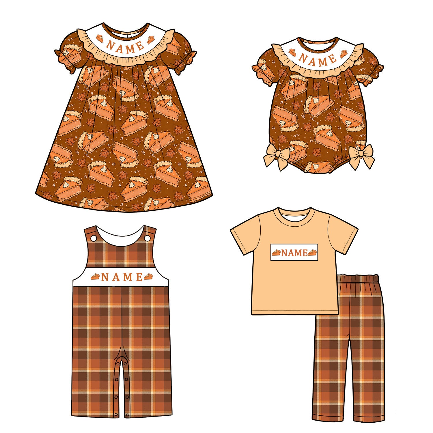 (Pre Order)Siblings Pumpkin Pie Embroidery Smocked Dress,Set&Romper
