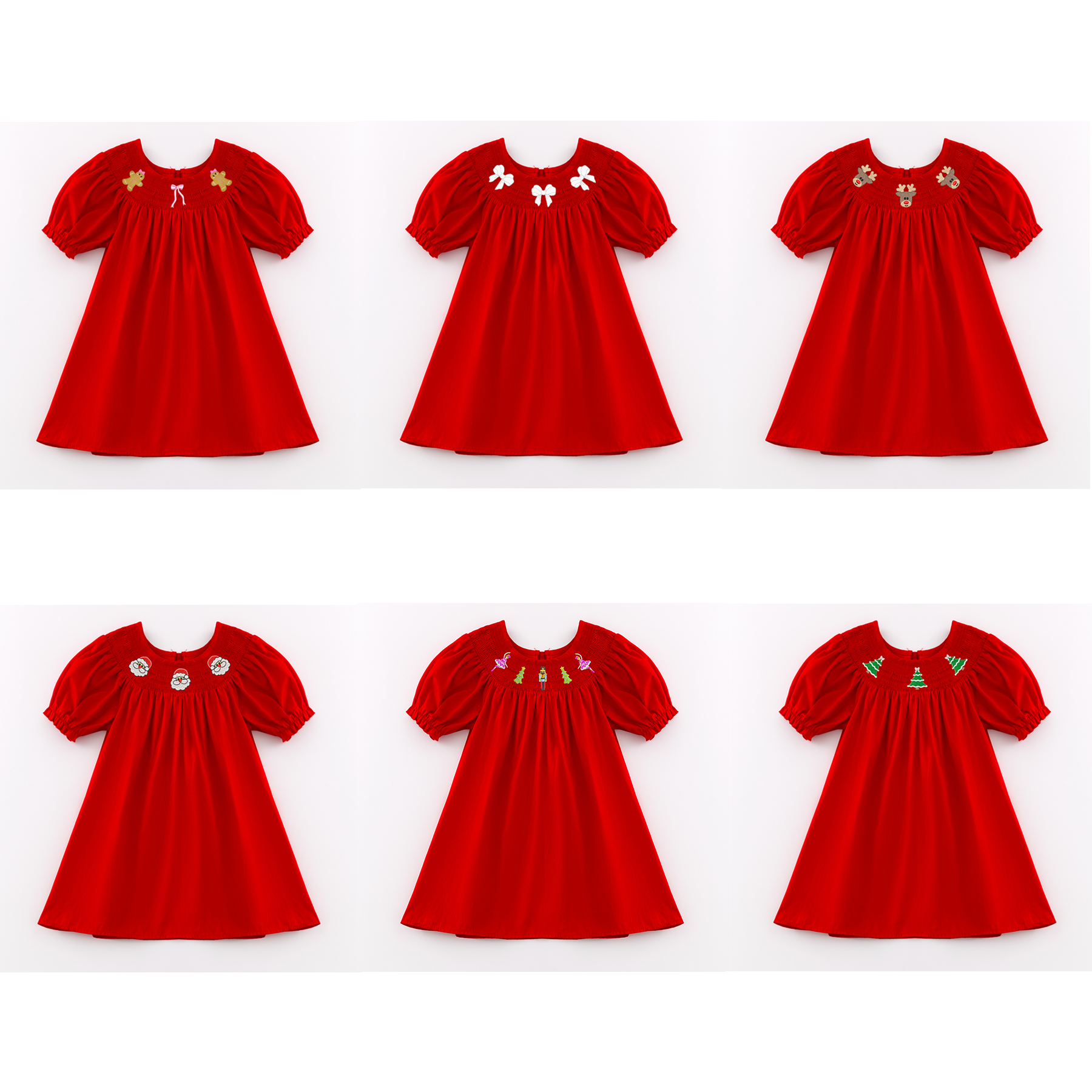 (Pre Order)Girls Christmas Embroidery Smocked Dress