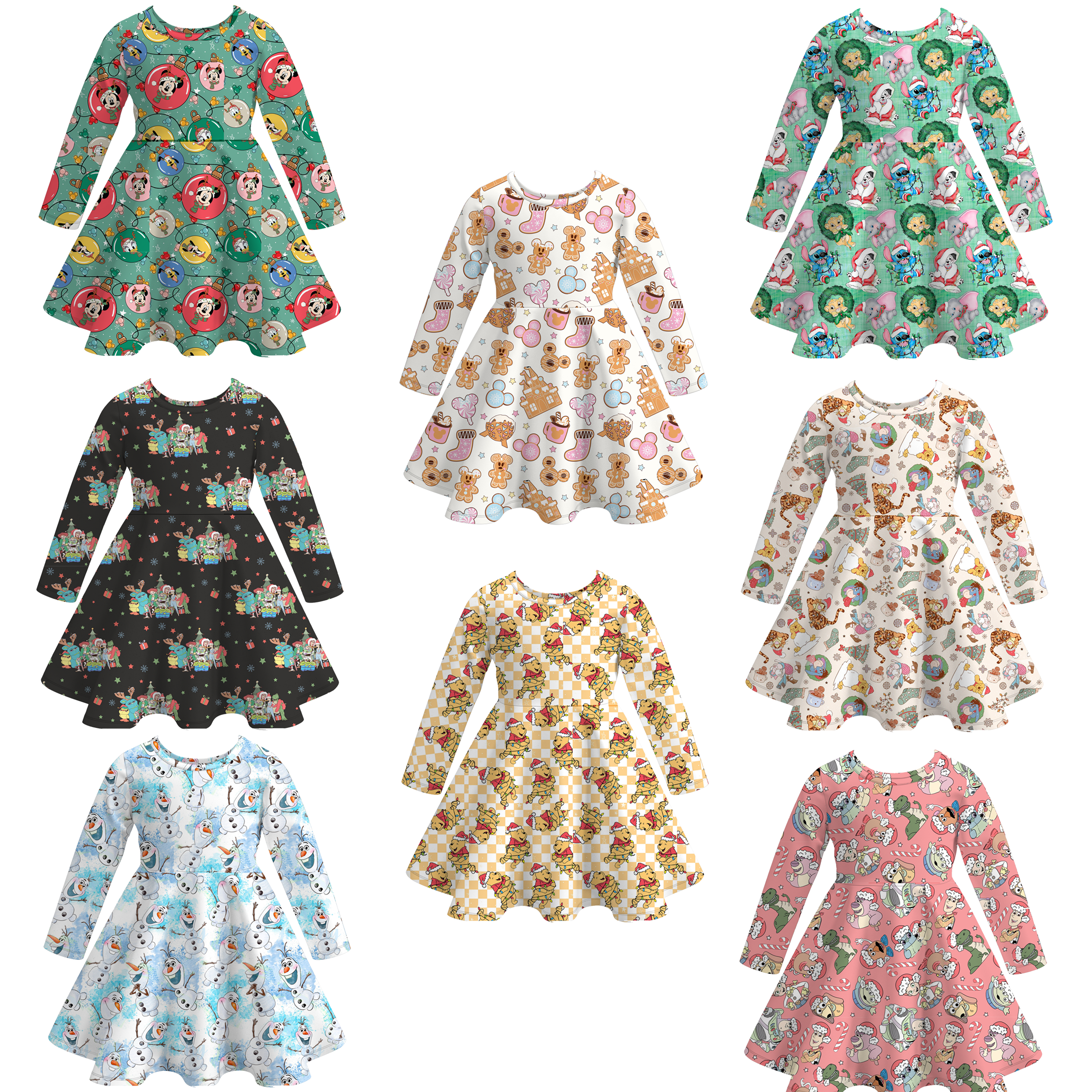 (Pre Order)Girls Christmas Cartoon Print Dress