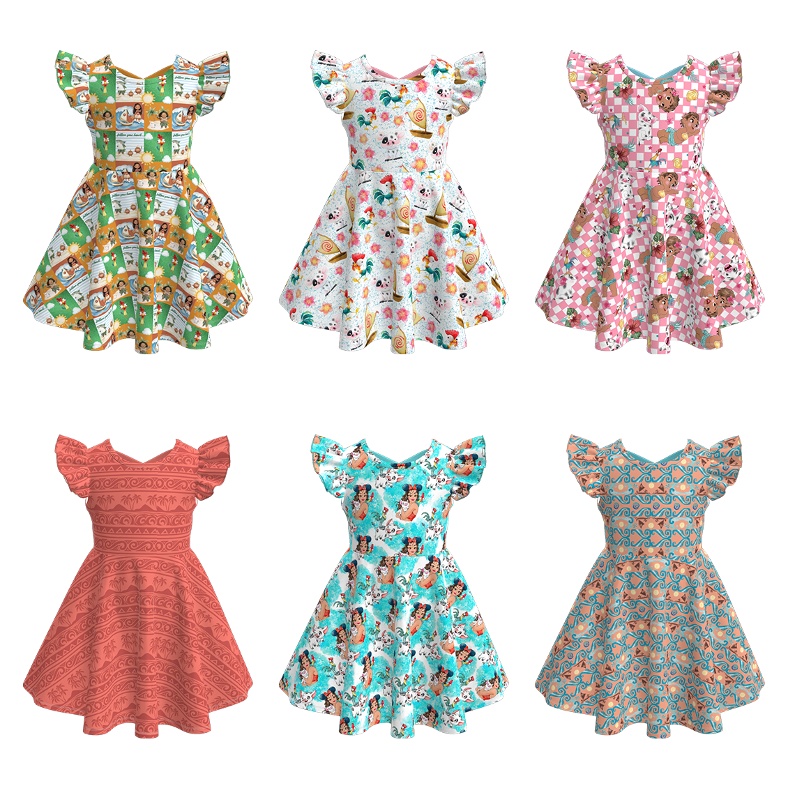 (Pre Order)Girls Spring and Summer Cartoon Character Print Dress