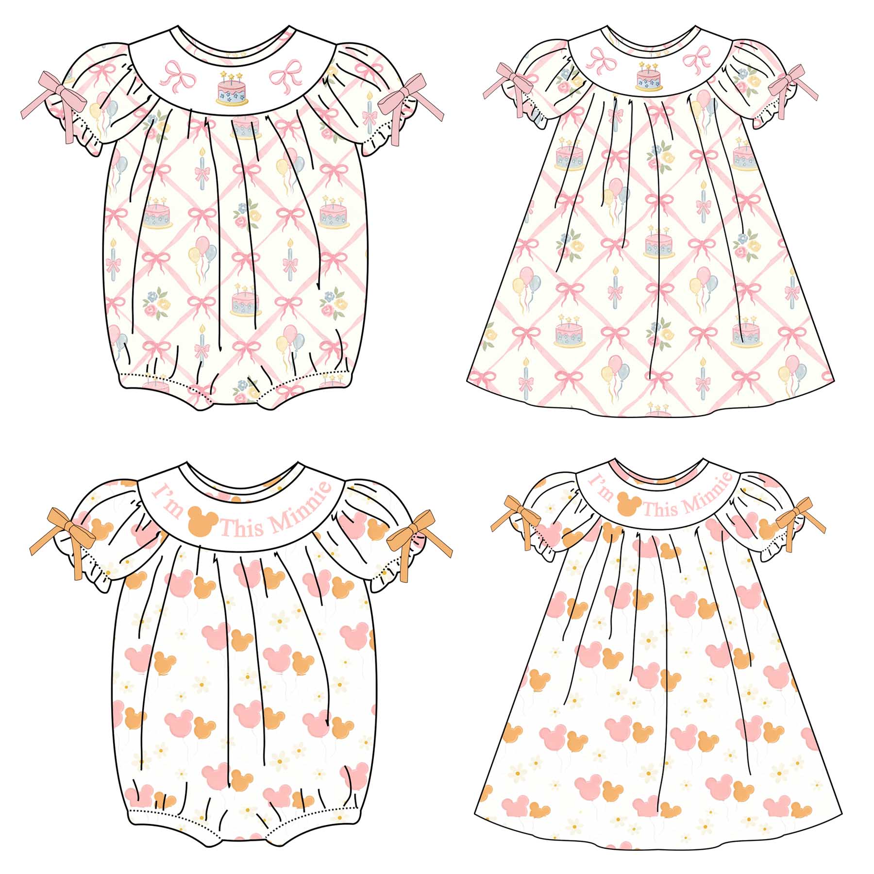 (Pre Order)Sisters Spring&Summer Birthday Embroidery Smocked Dress&Romper