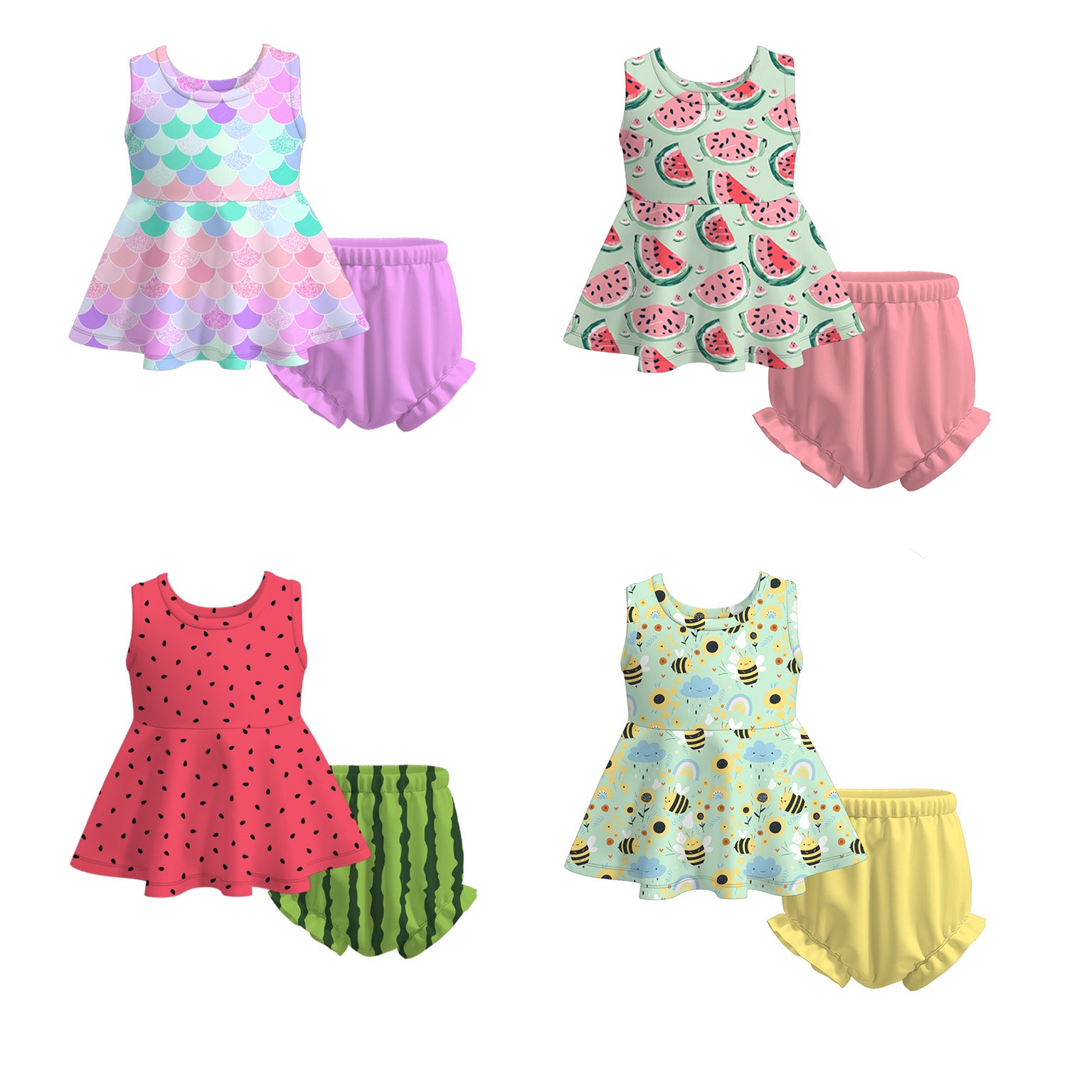 (Pre Order)Girls Spring and Summer Fruit Print Bloomer Set