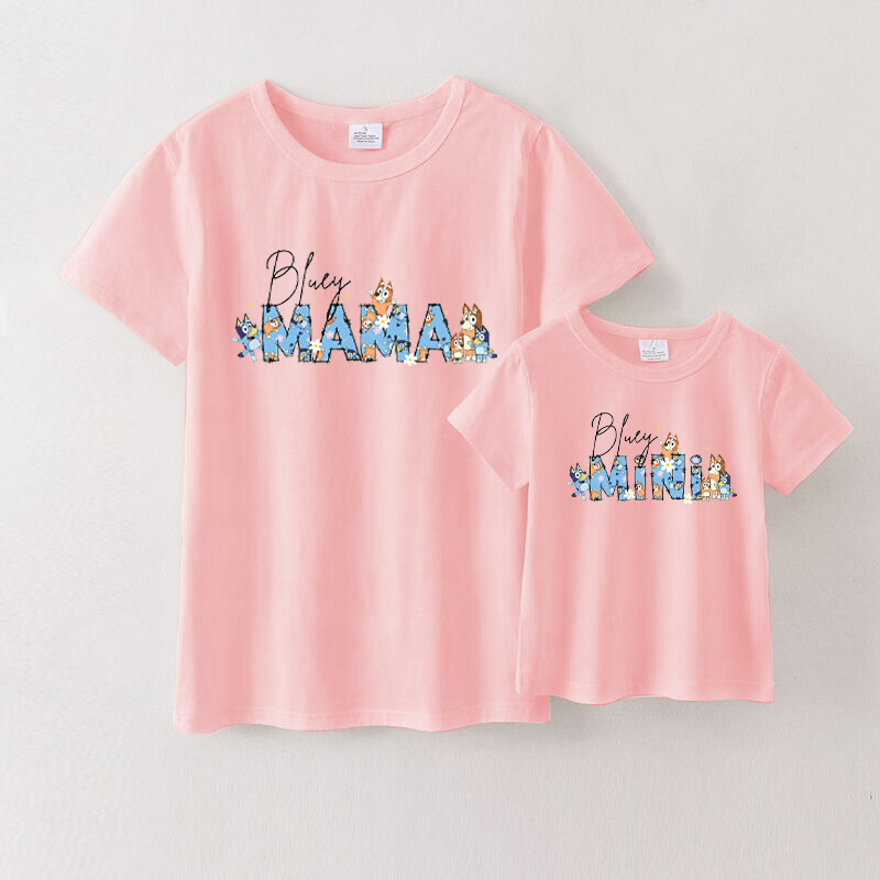 (Pre Order)Mommy & me Cartoon Printed Short Sleeve Pink T-shirt
