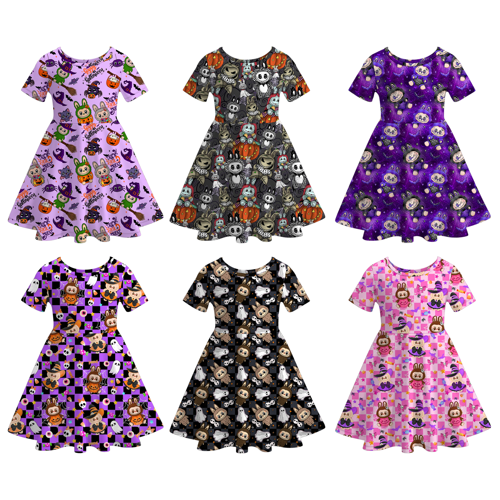 (Pre Order)Girls Halloween Cartoon Print Dress