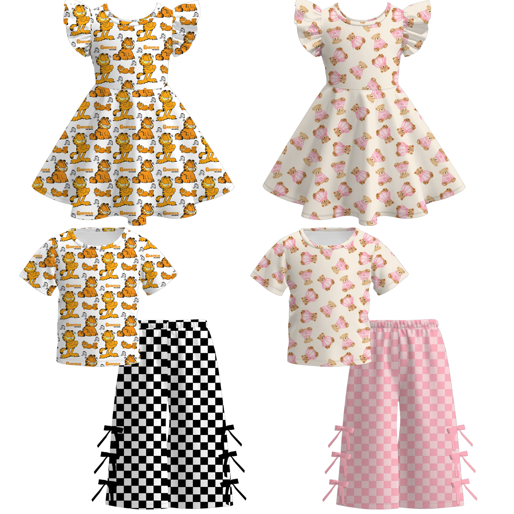 (Pre Order)Girls Spring&Summer Cartoon Print Dress&Outfit Set