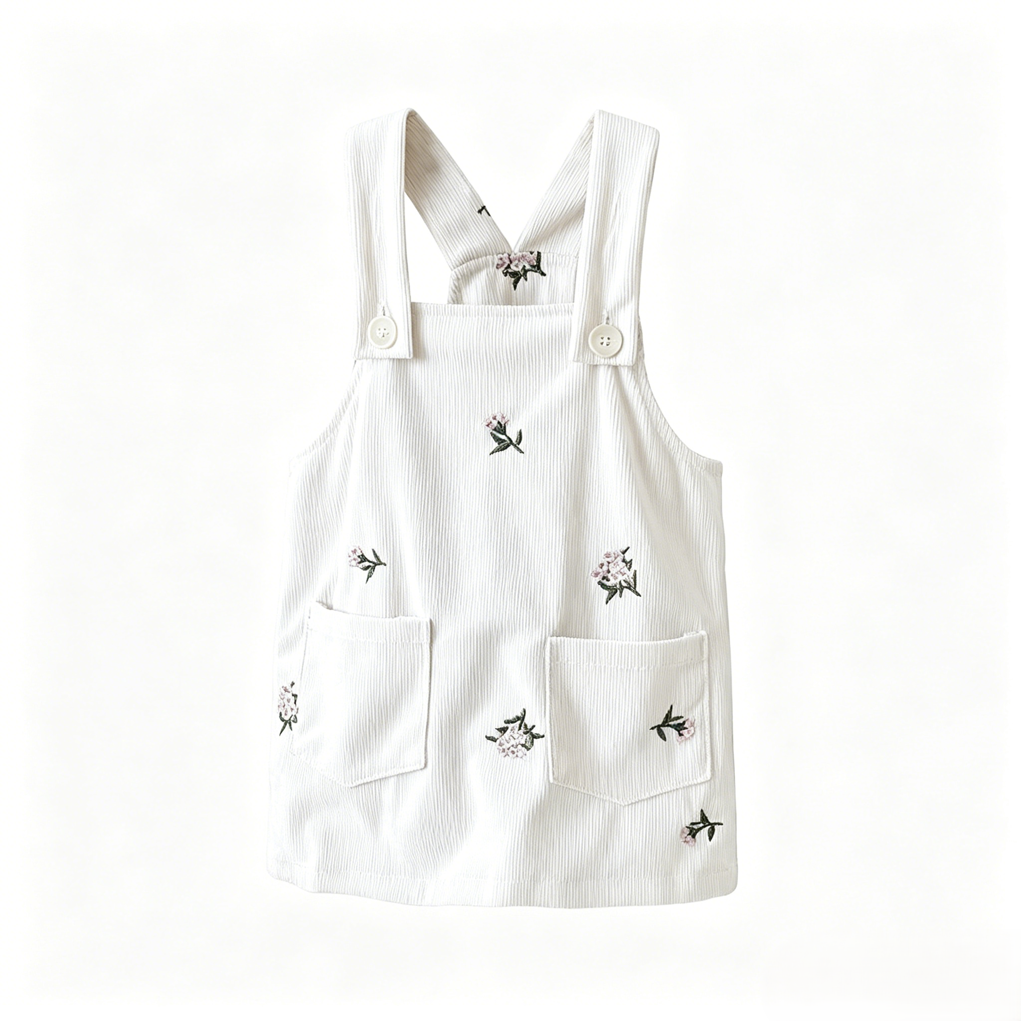 (In Production)One Pack(5 Pieces total)Sale Girls Summer Floral Embroidery Corduroy Overall Dress