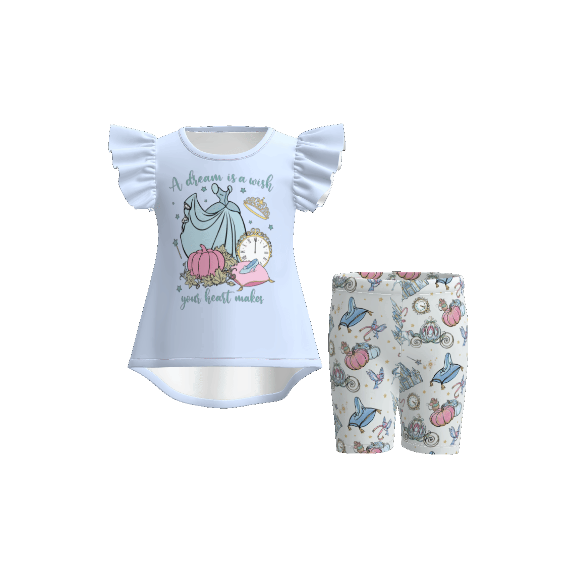(Pre Order)Girls Spring and Summer Cartoon Print Cycling Trouser Set
