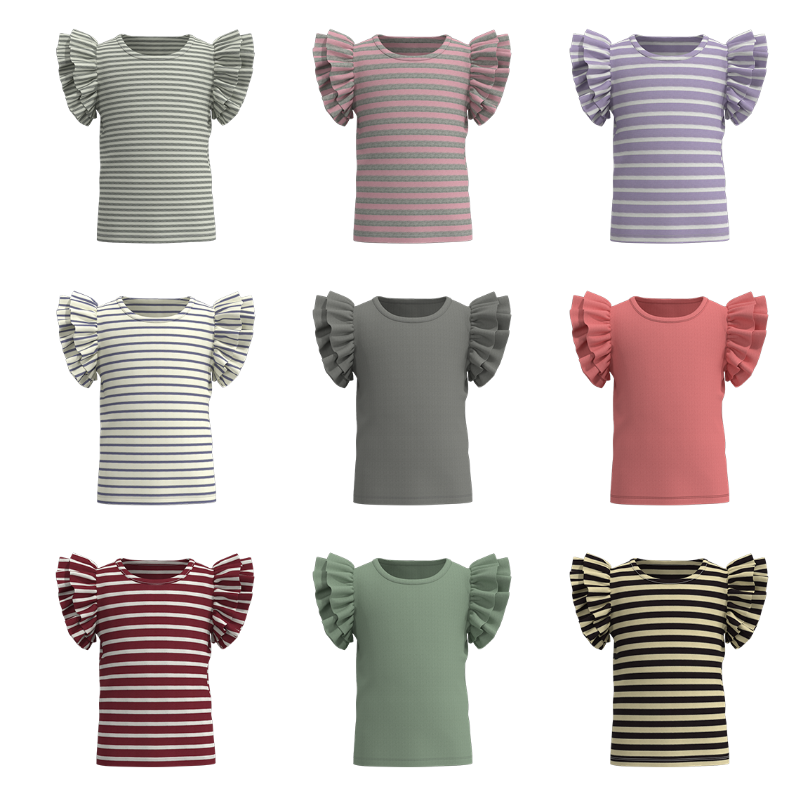 (Pre Order)Summer Girls Cotton Ruffled Sleeves Shirt