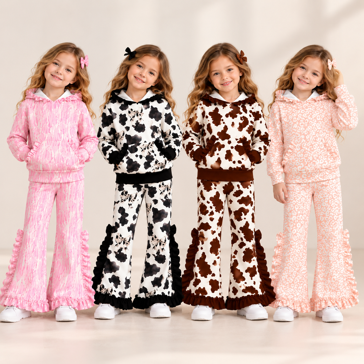 (Weekly Pre-Order)Girls Fall Print Ruffle Hoodie Set(Ends 10.11)