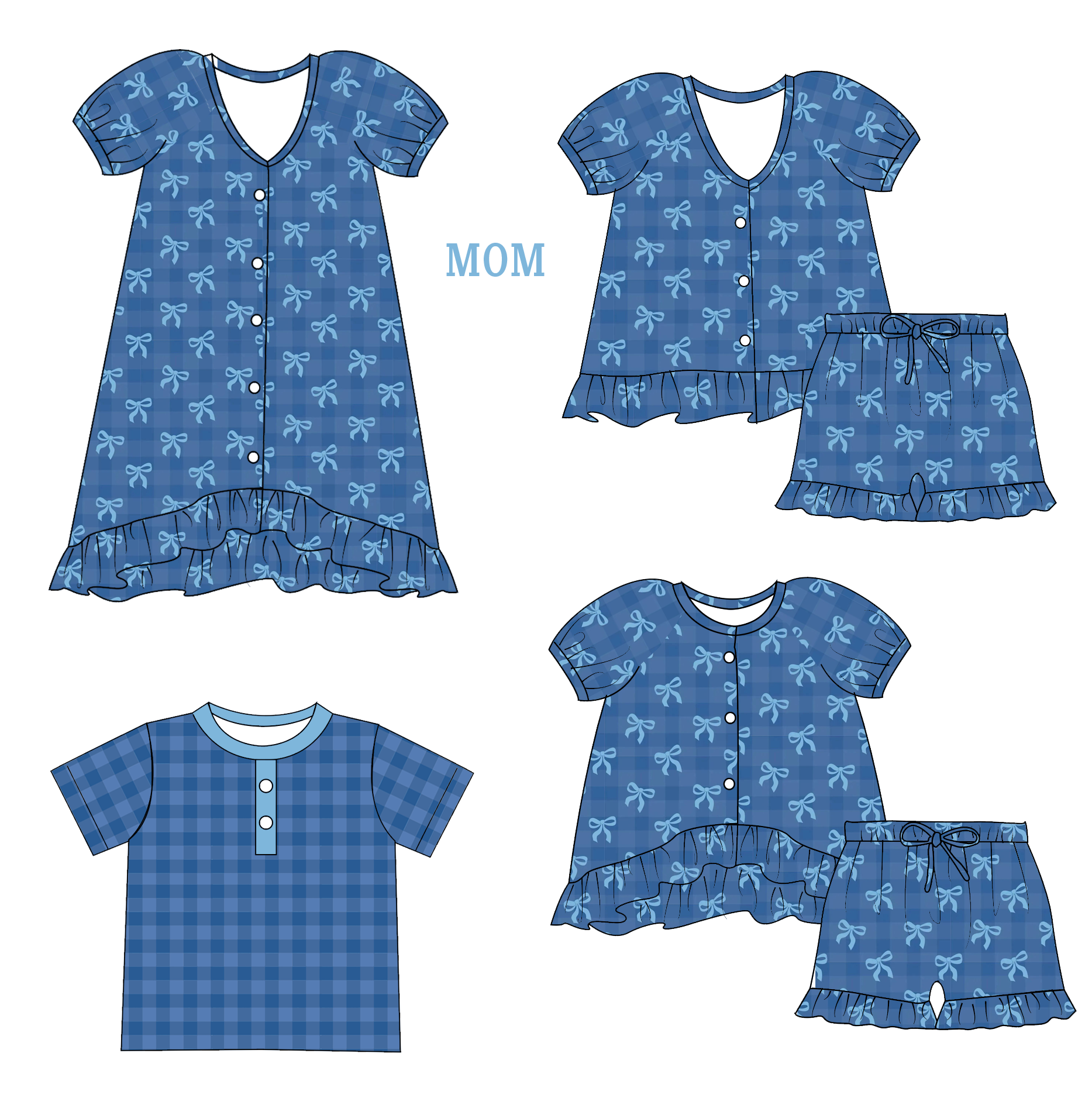 (Pre Order)Family Spring&Summer Bow Print Dress,Set&Top