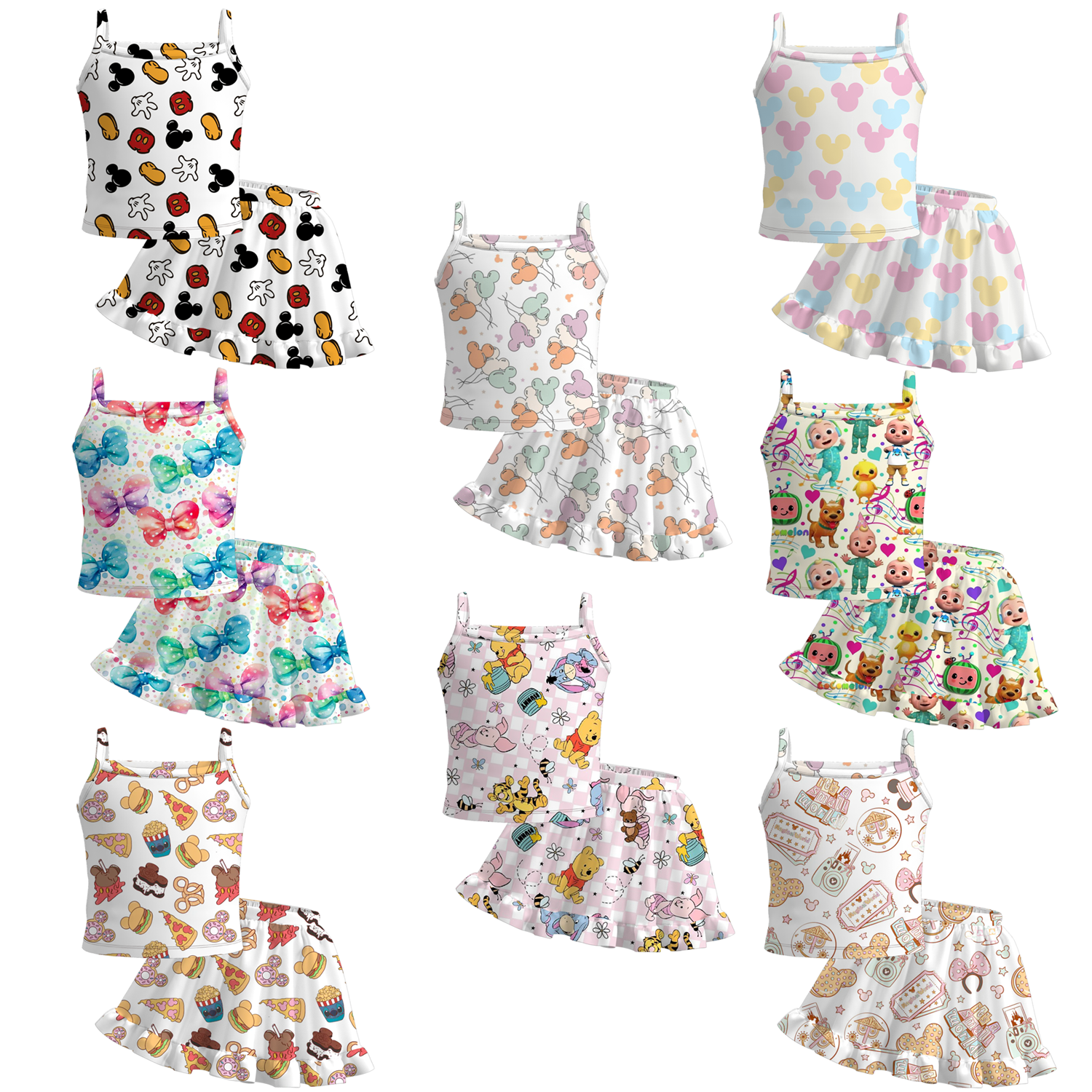 (Pre Order)Girls Summer Cute Cartoon Print Skirt Set