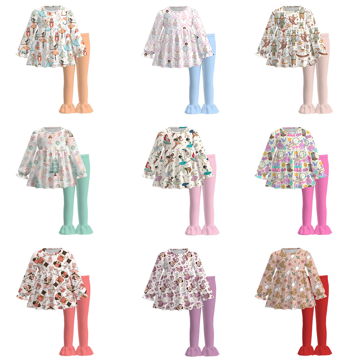 (Pre Order)Girls Christmas Nutcracker Print Outfit Set