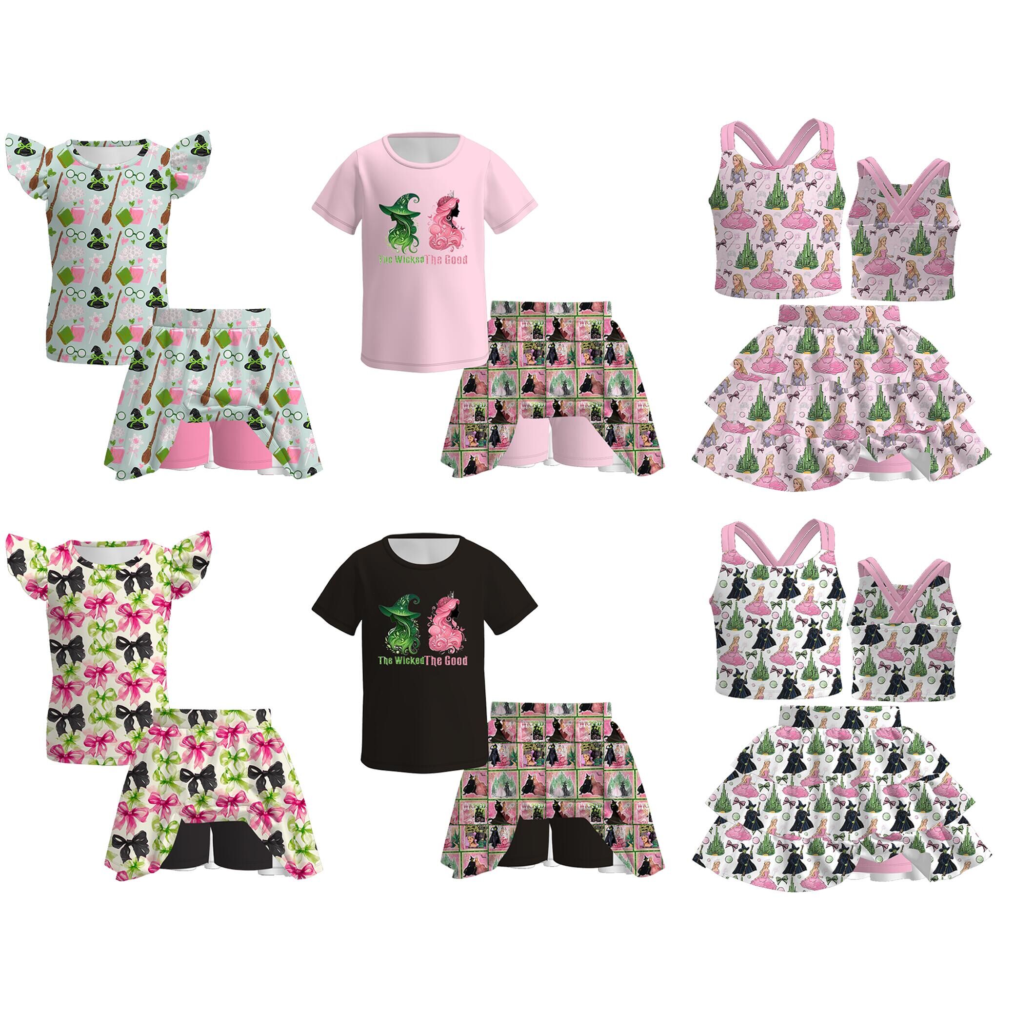 (Pre Order)Girls Spring&Summer Witch Print Skort Set