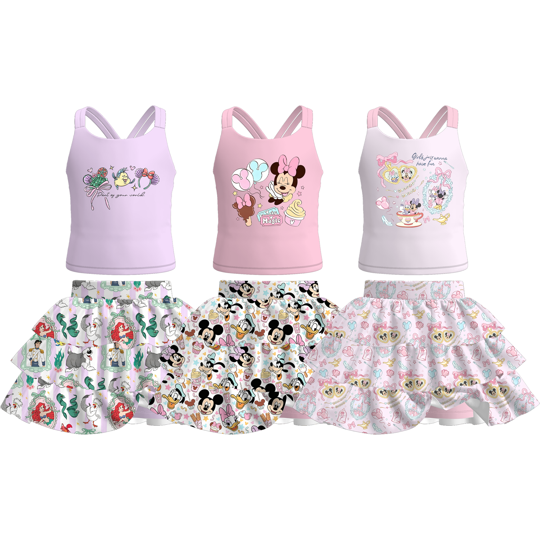 (Pre Order+Prepack Zone)Girls Summer Princess&Cartoon Print Skort Set