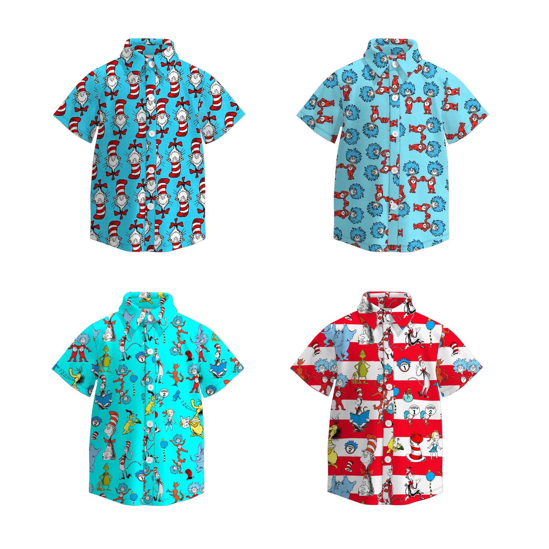(Pre Order)Boys Spring and Summer DR SEUSS Print Four-way Stretch Shirt