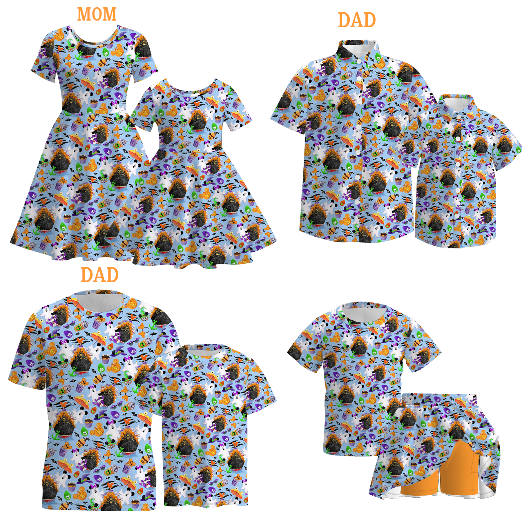 (Pre Order)Family Halloween Ghost Print Dress,Set&Top