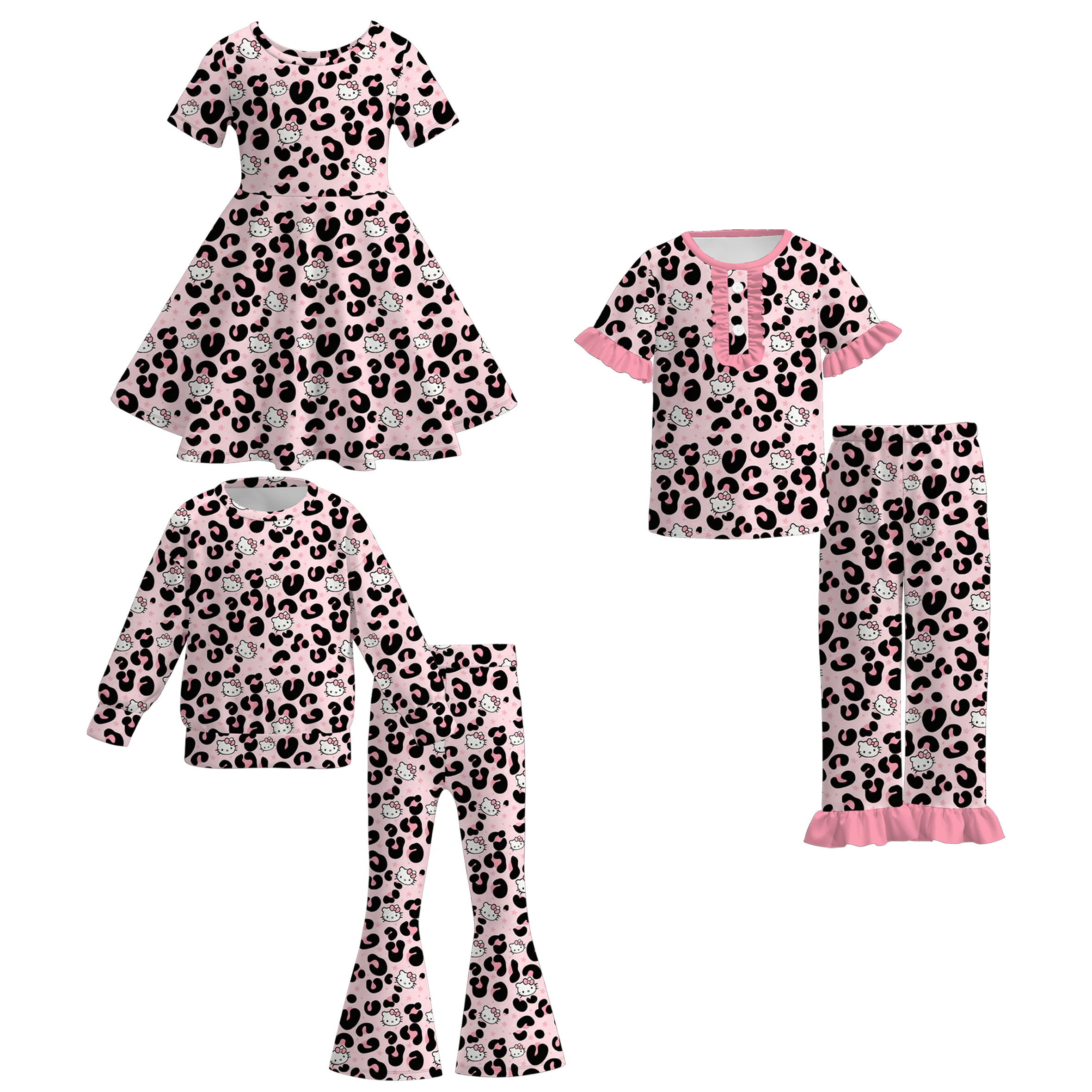 (Pre Order)Girls Spring Leopard Print Dress&Set