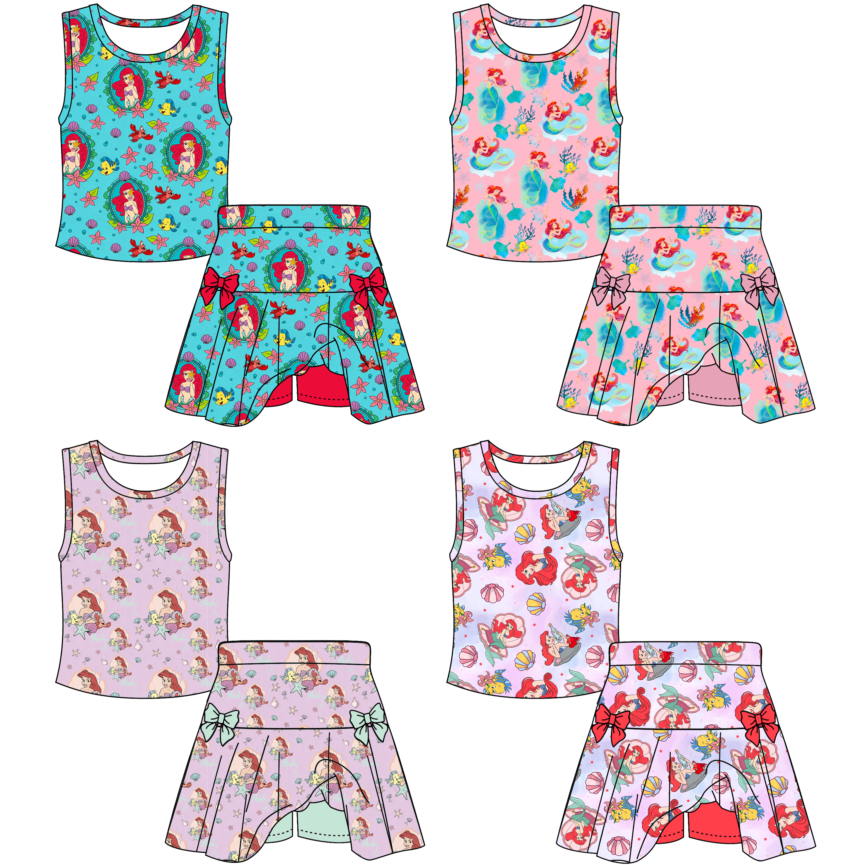(Pre Order)Girls Spring&Summer Princess Print Skort Set