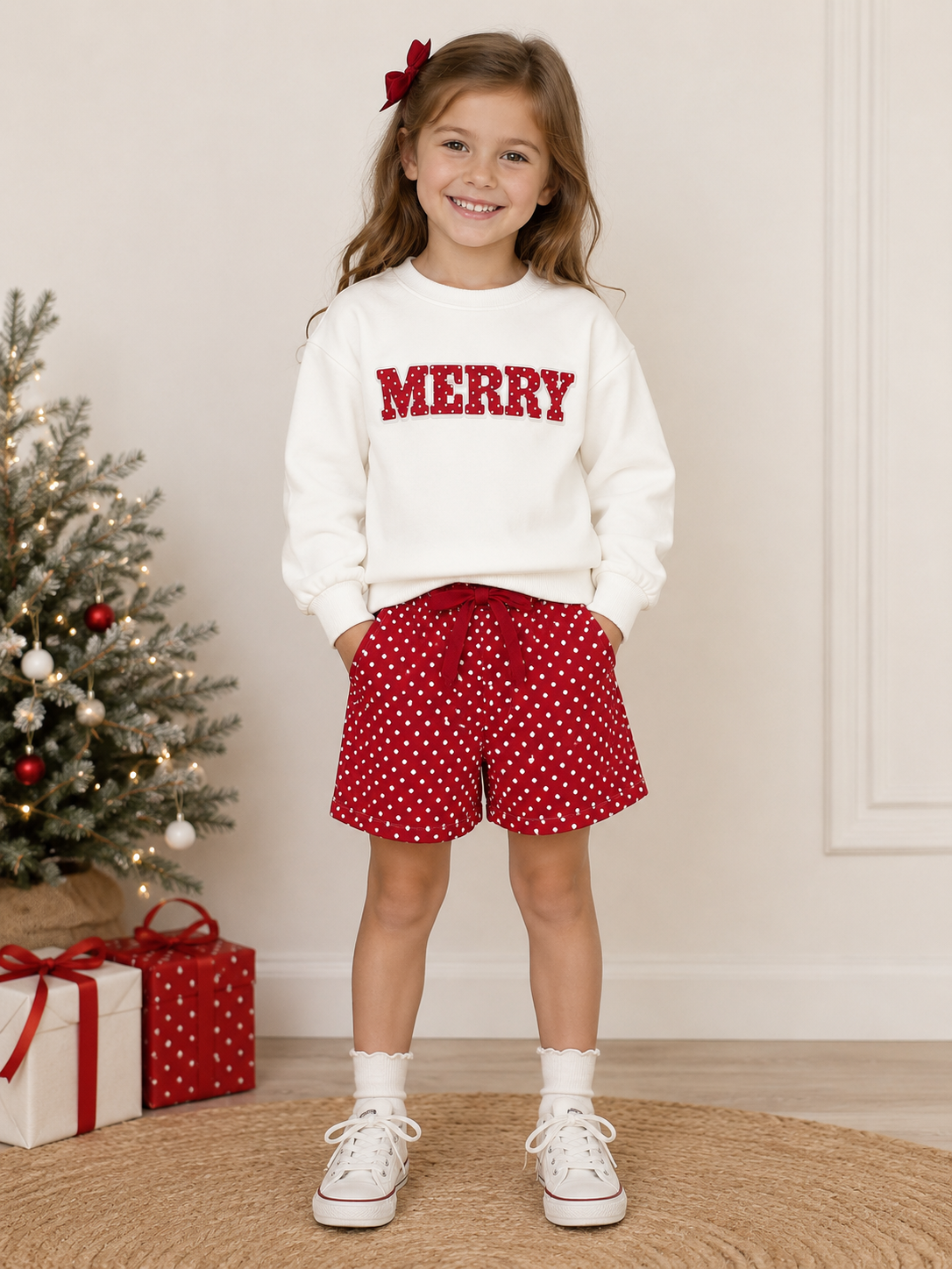 (Weekly Pre-Order)Girls Christmas Print Shorts Set(Ends 9.27)