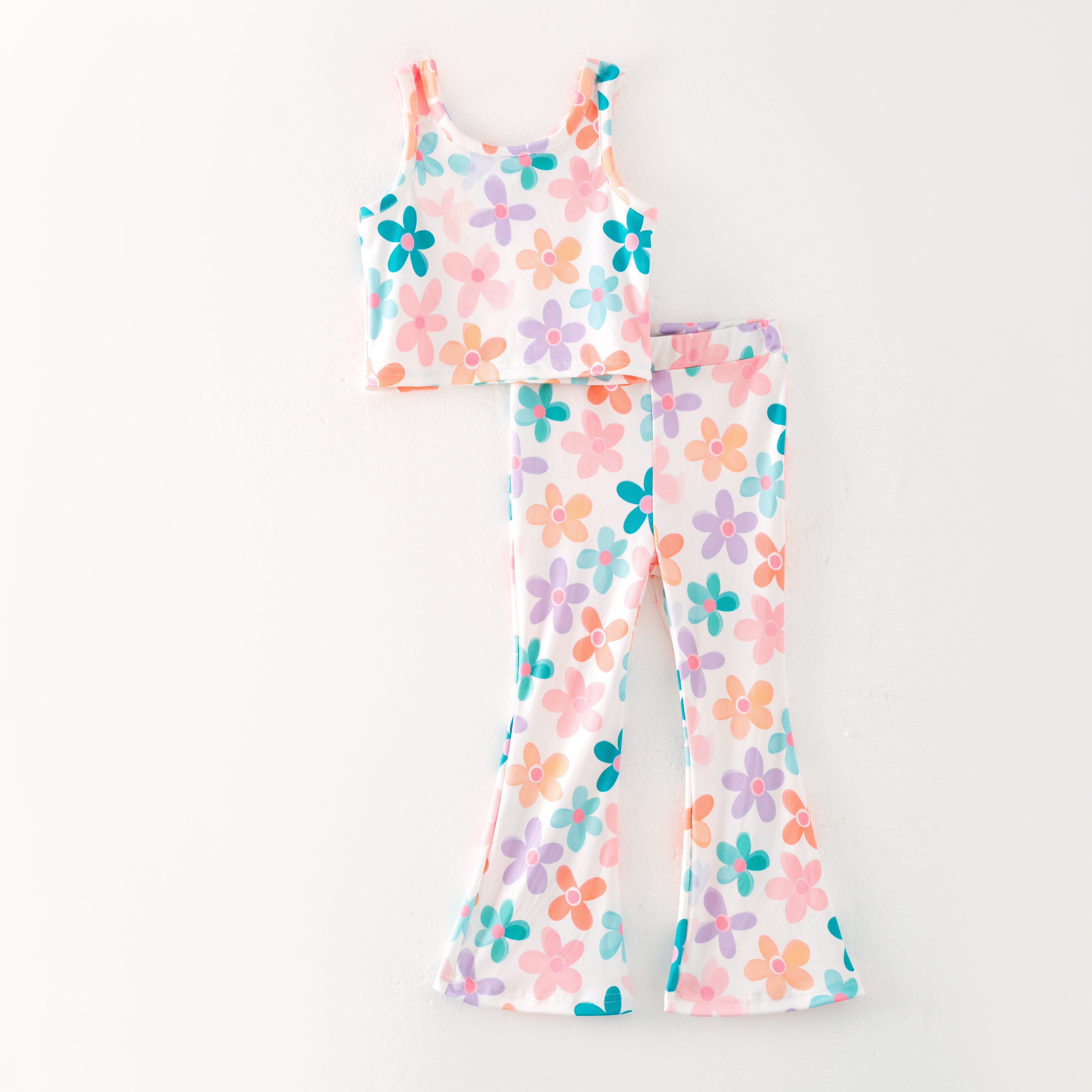 (Pre Order)Girls Spring and Summer Bow&Floral Print Twill Outfit Set