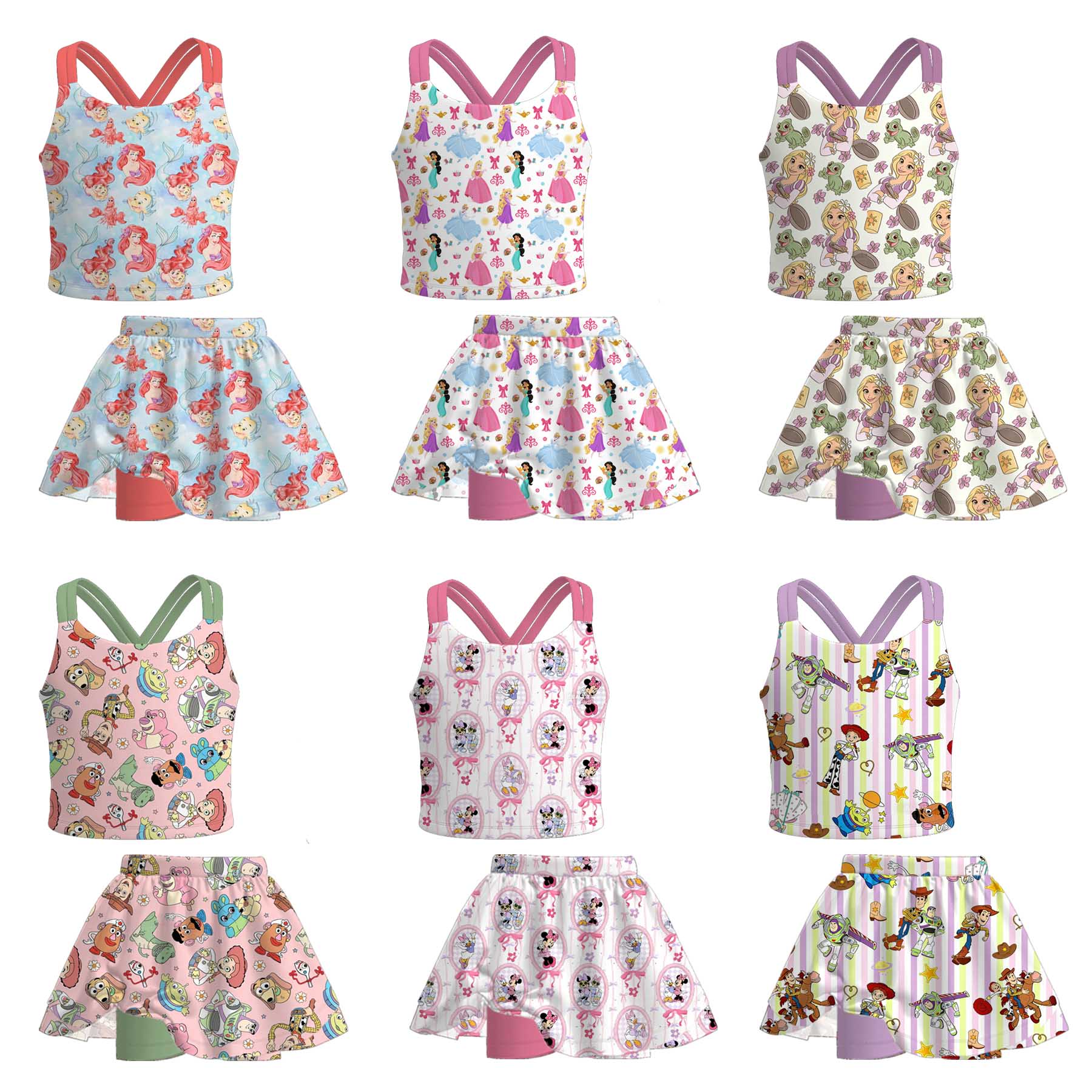 (Pre Order+Prepack Zone)Girls Cartoon&Princess Print Skort Set(Mix Size)