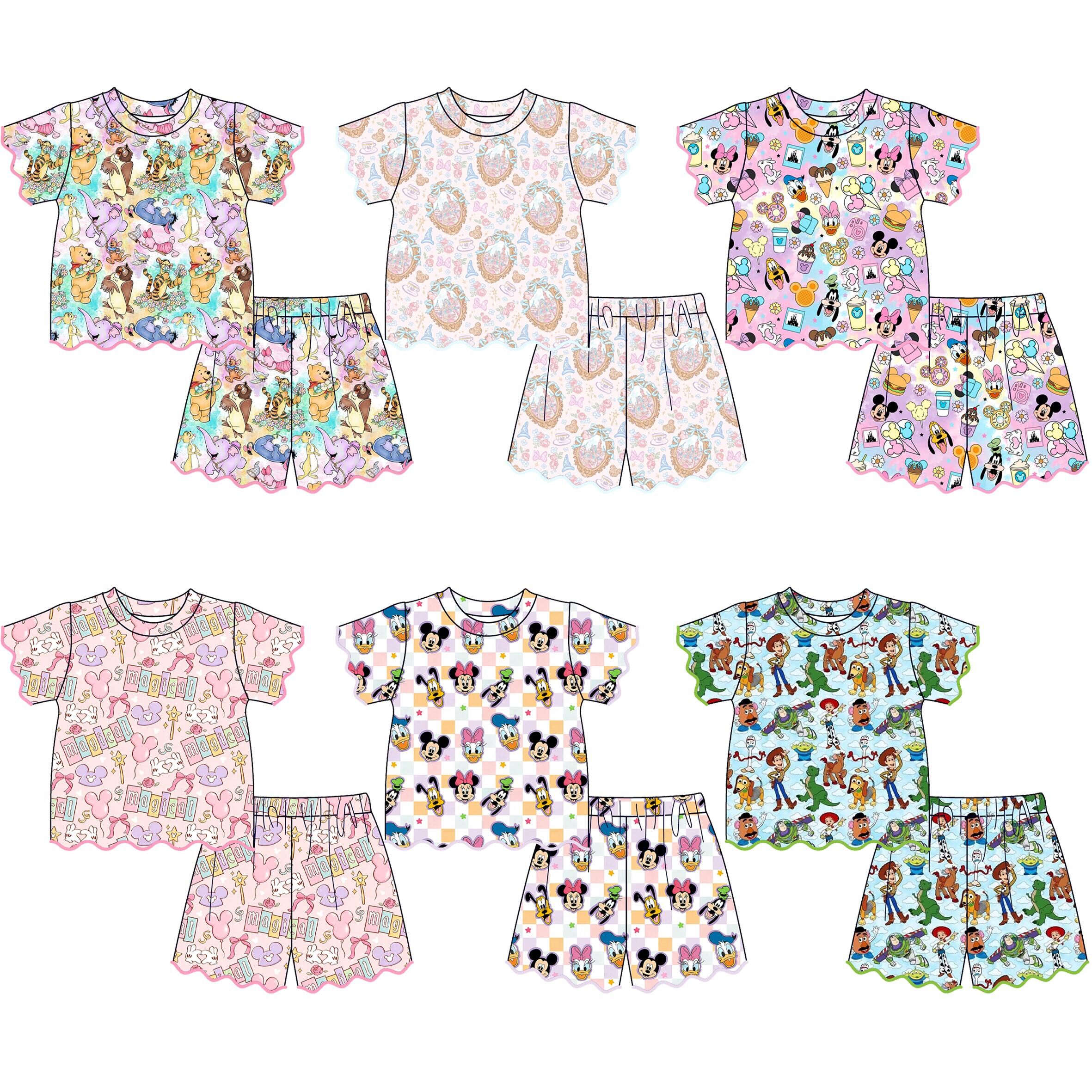 (Pre Order)Girls Spring & Summer Cartoon Scallop Shorts Set