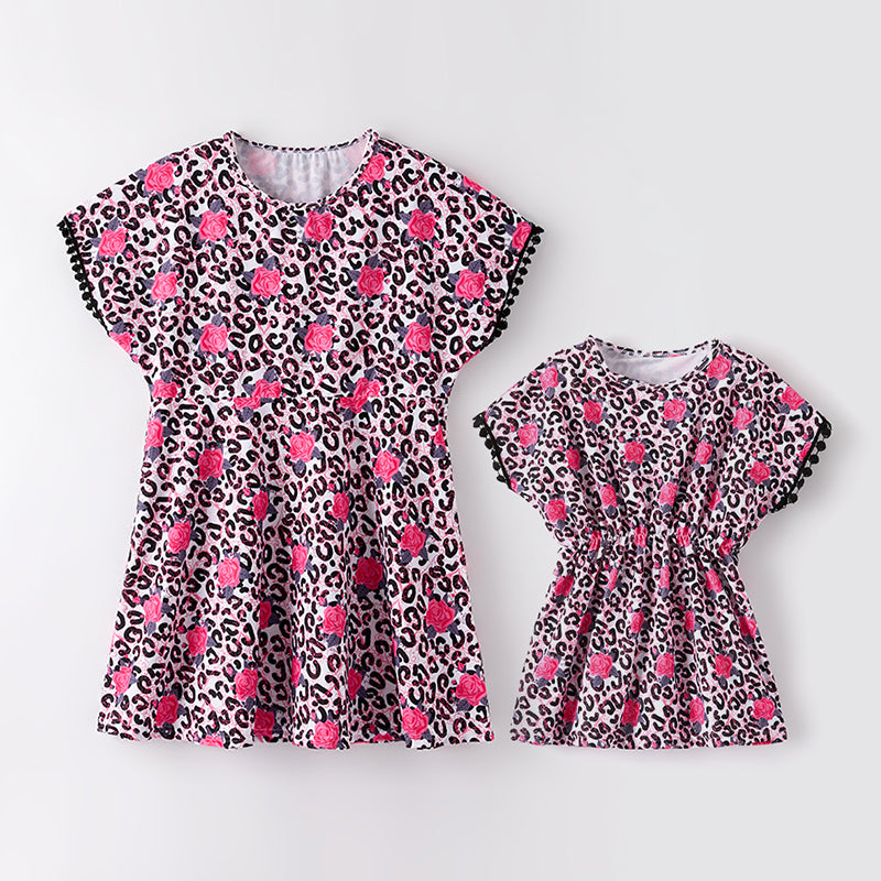 (In Stock)Mommy and Me Summer Leopard&Rose Print Swimsuit