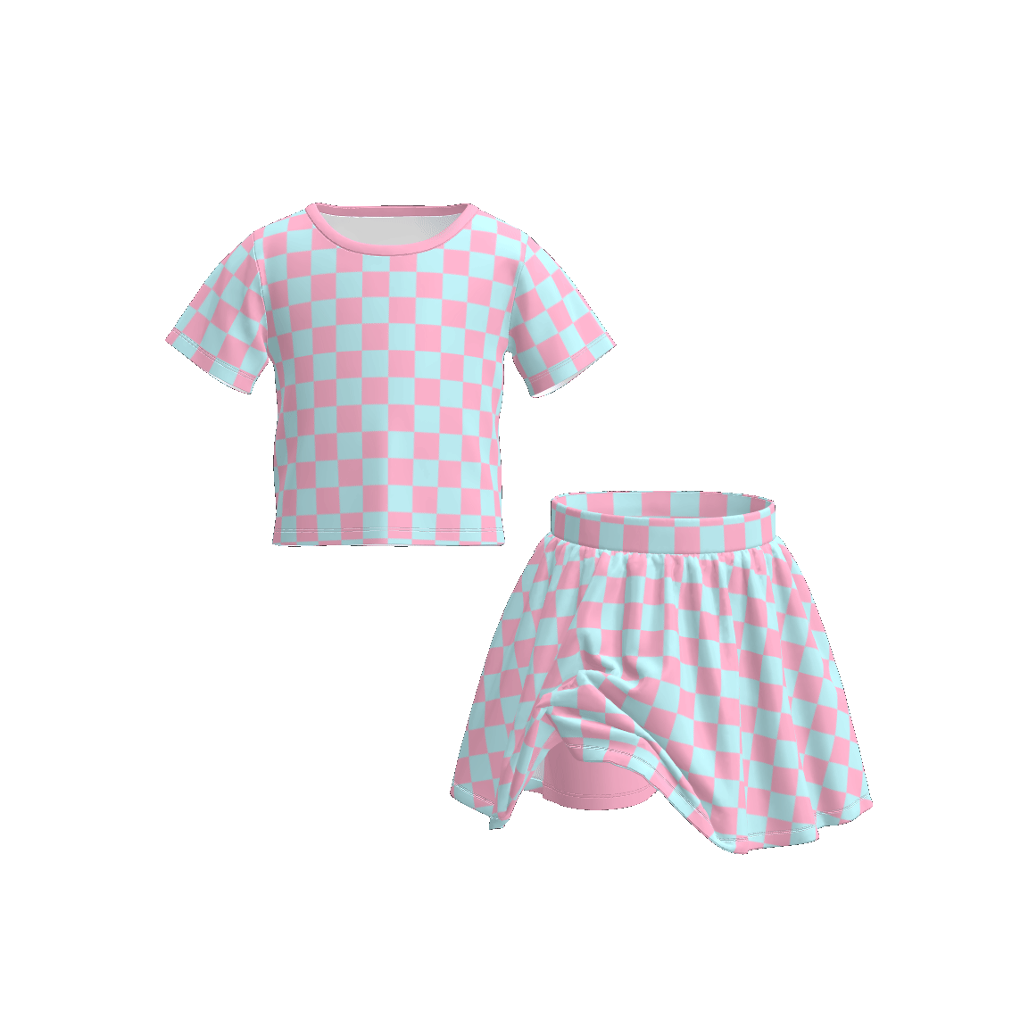 (Pre Order)Girls Halloween Checkerboard Print Skort Set