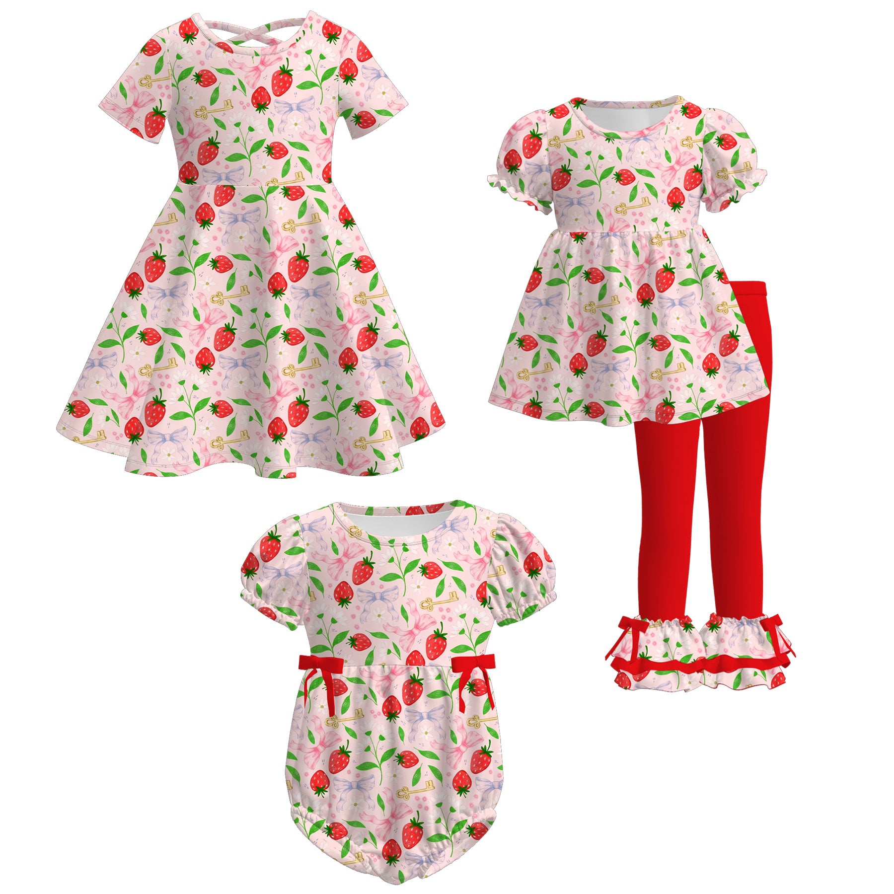 (Pre Order)Sisters Spring Strawberry Print Dress,Set&Romper