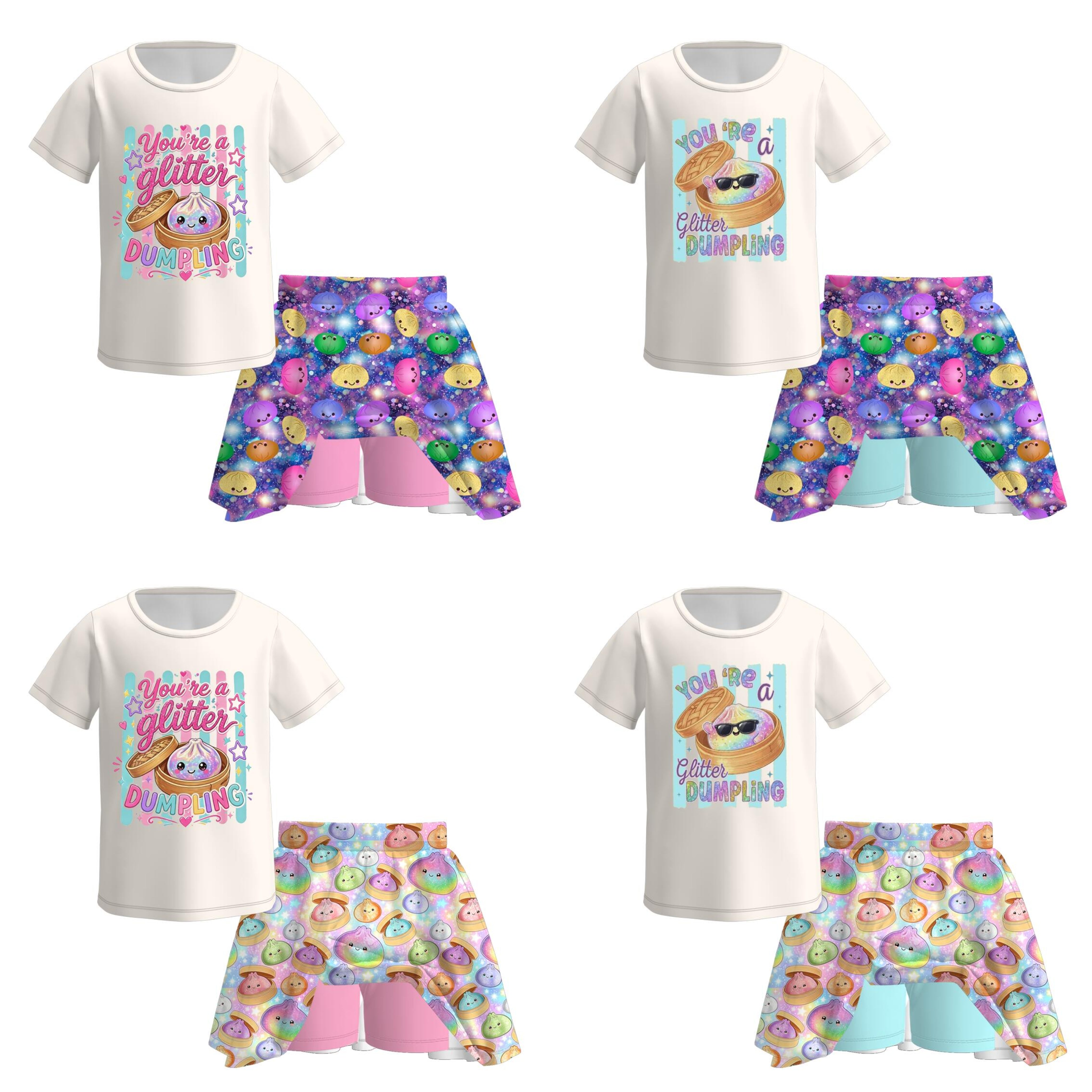 (Pre Order+Prepack Zone)Girls Summer Dumpling Print Skort Set