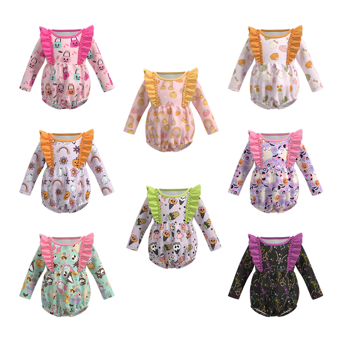 (Pre Orders)Baby Girls Halloween Print Ruffled Romper