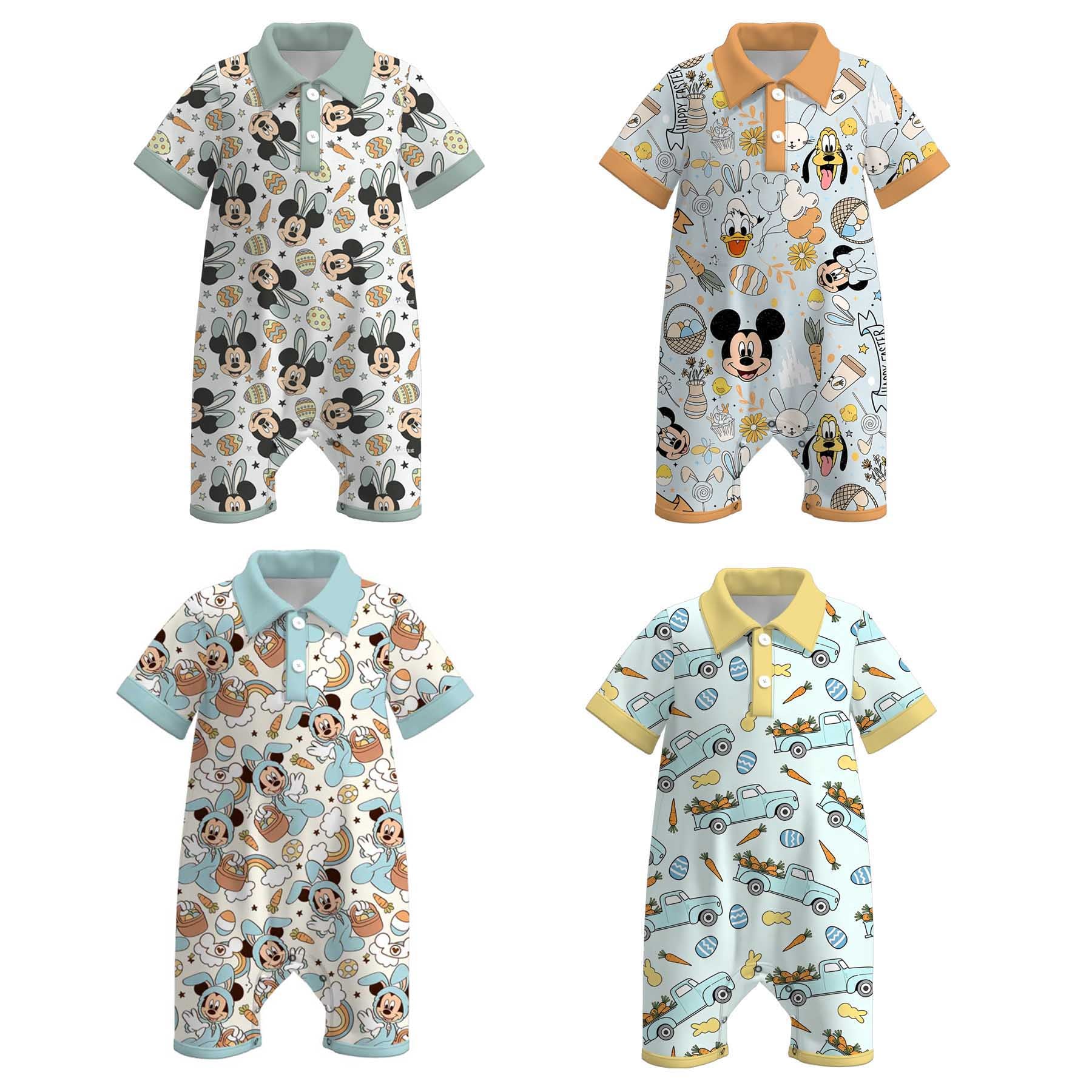 (Pre Order)Toddler Boys Easter Cartoon Print Romper
