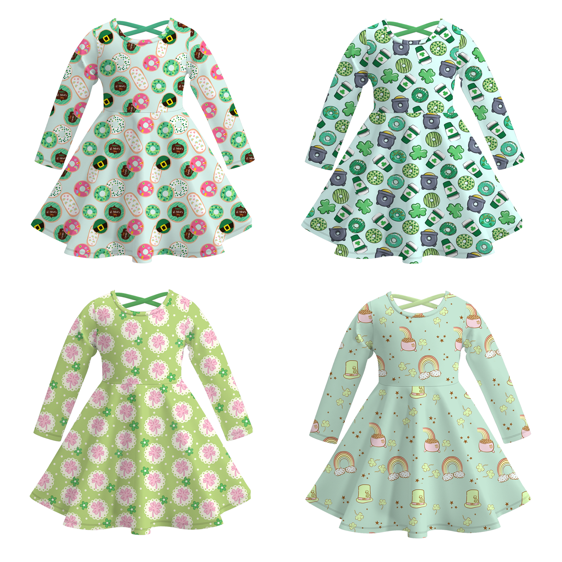 (Pre Order)Girls St.Patrick's Day Shamrock Print Dress