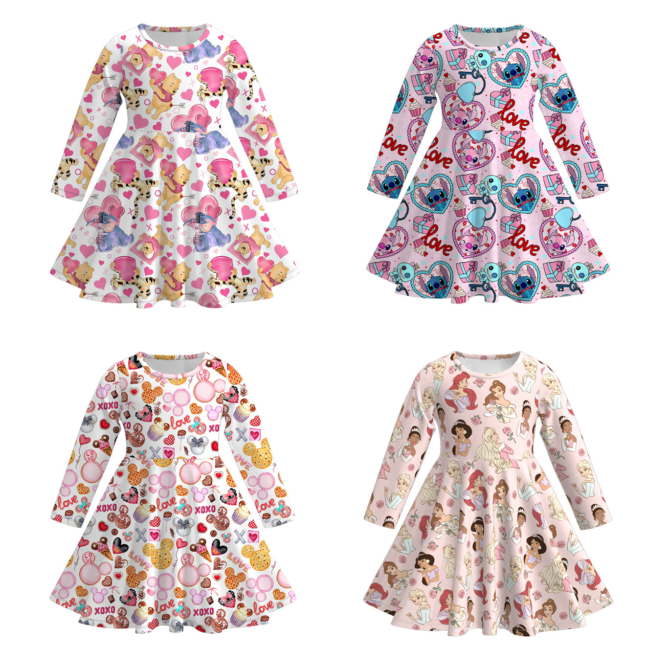 (Pre Order)Girls Valentine's Day Cartoon Print Dress