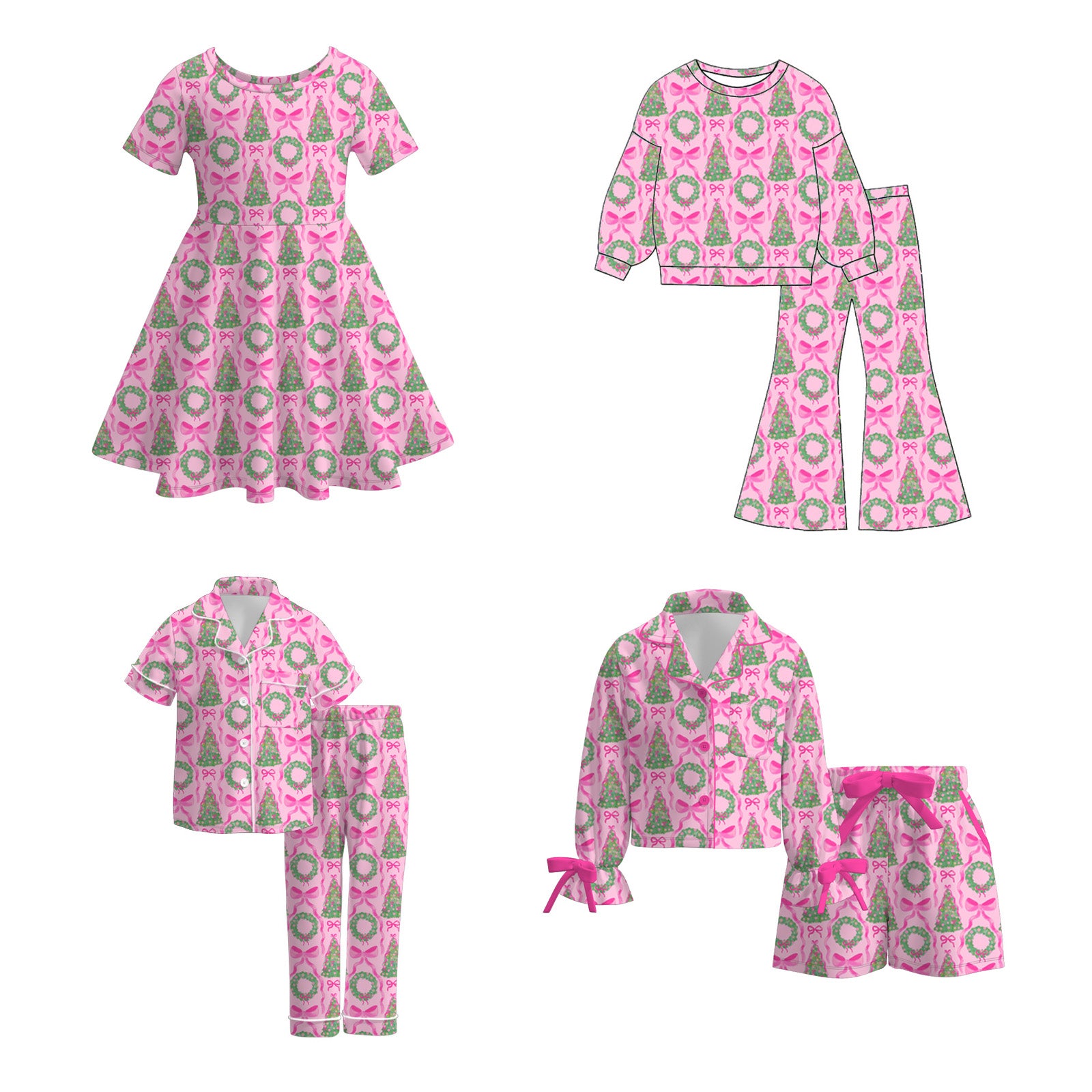 (Pre Order)Girls Christmas Cartoon Print Dress&Set