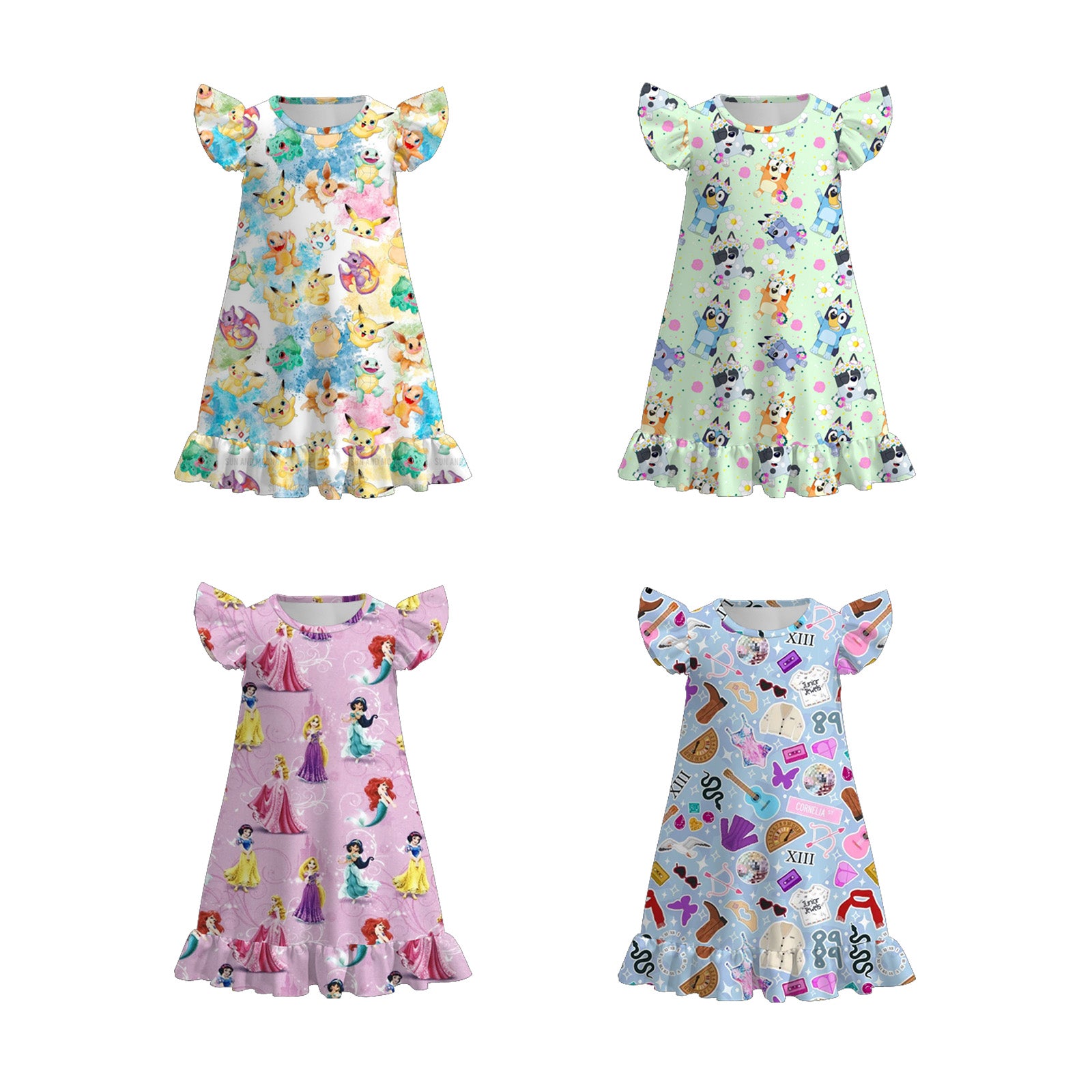 (Pre Order)Girls Spring and Summer TS,Cartoon&Princess Print Pajamas Dress