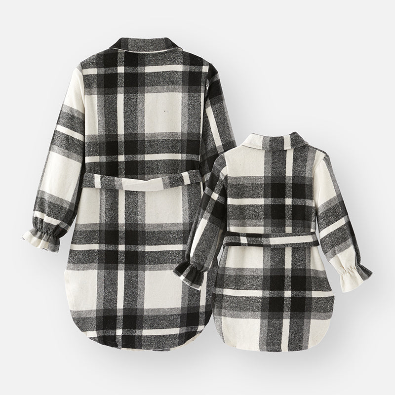 (In Stock G21-3-1 G21-1-2)Mommy and Me Fall Flannel Grey Plaid Shacket