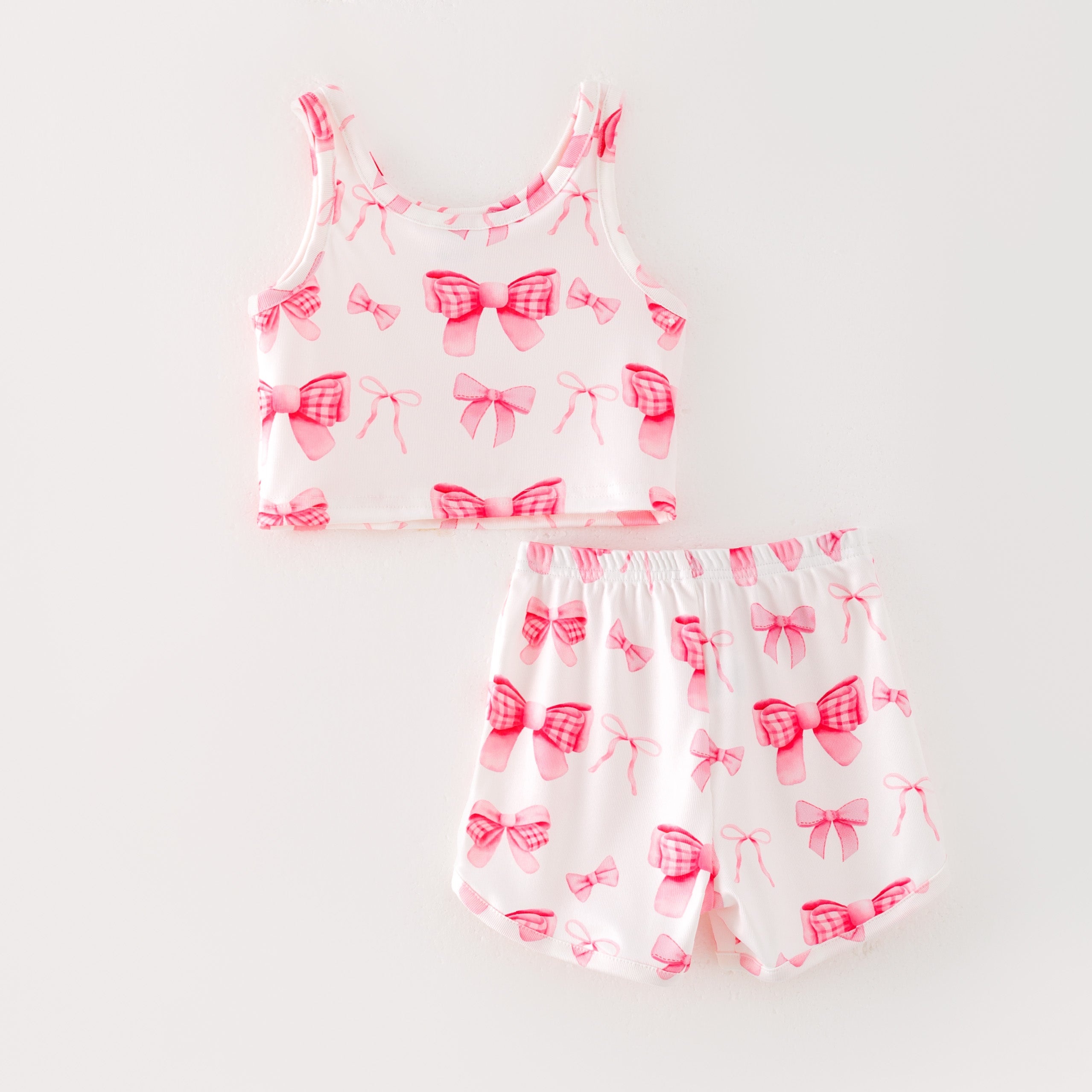 (Pre Order)Girls Spring and Summer Bow&Puppy Print Twill Shorts Set